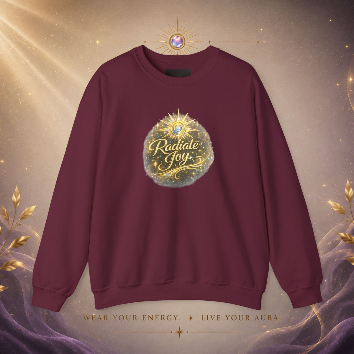 Radiate Joy Crewneck Sweatshirt — Golden Holiday Ornament Design