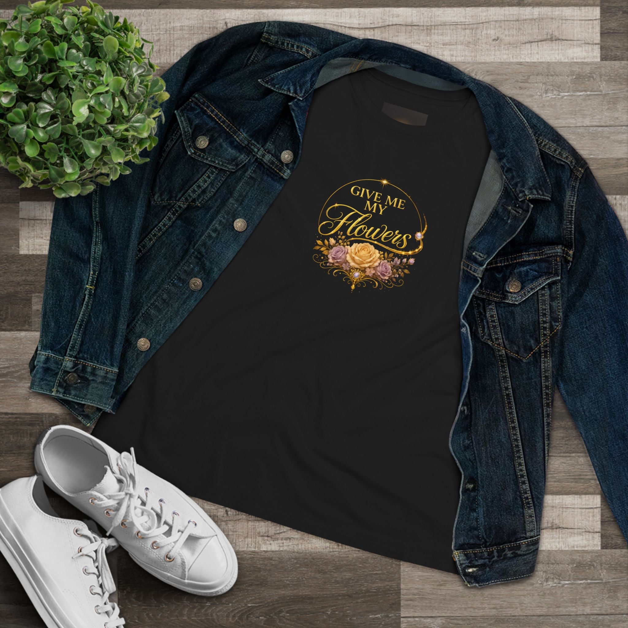 Women's Tee — "Give Me My Flowers" Floral Graphic Cotton Shirt - AURA BY RS ®