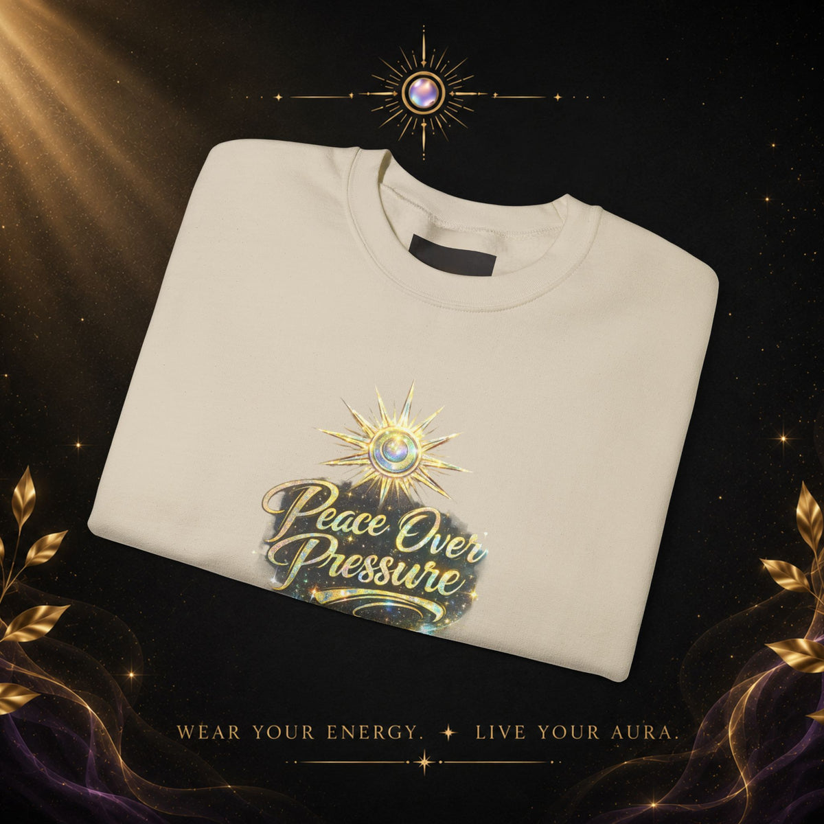 Crewneck Sweatshirt - "Peace Over Pressure" Spiritual Vintage Sun Graphic