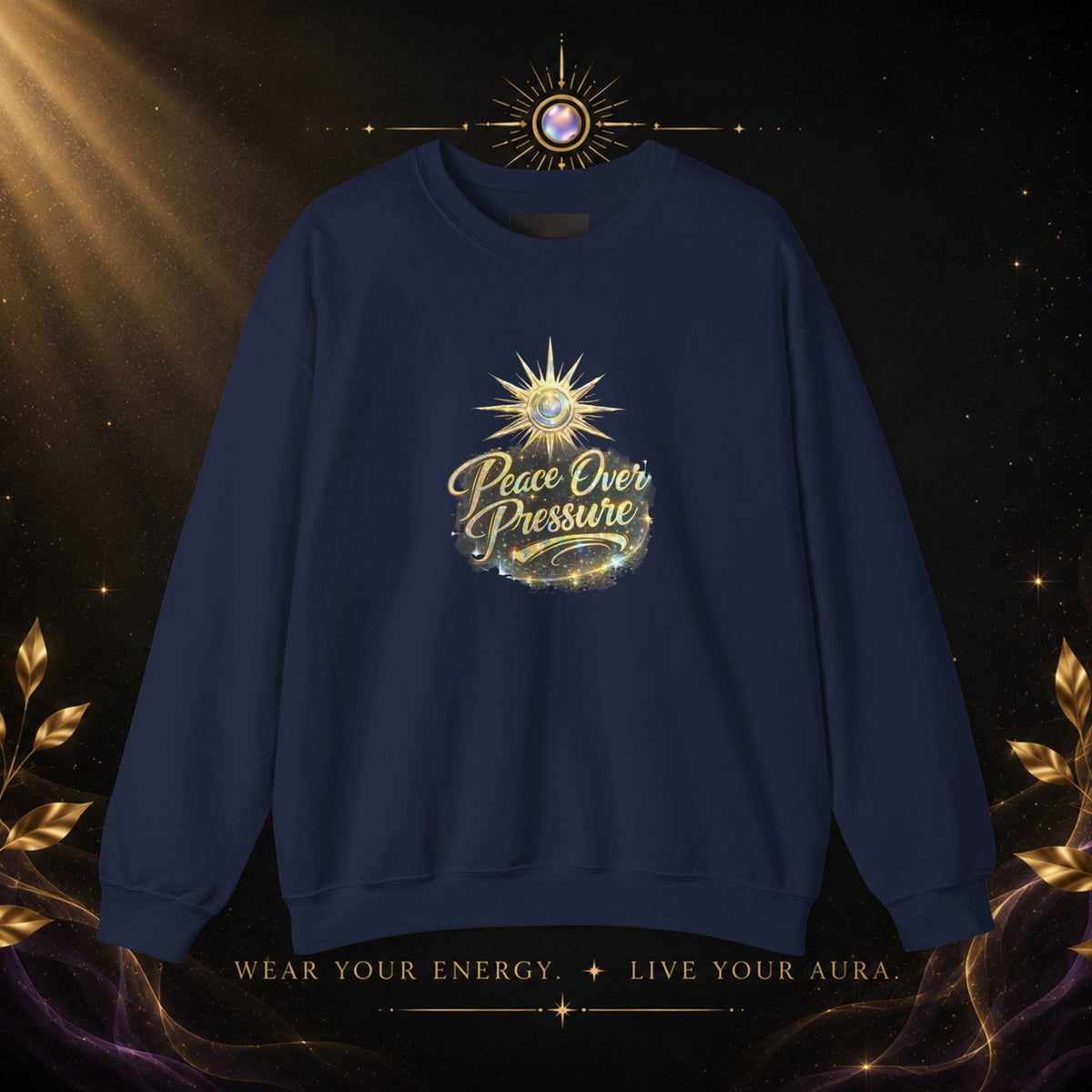 Crewneck Sweatshirt - "Peace Over Pressure" Spiritual Vintage Sun Graphic