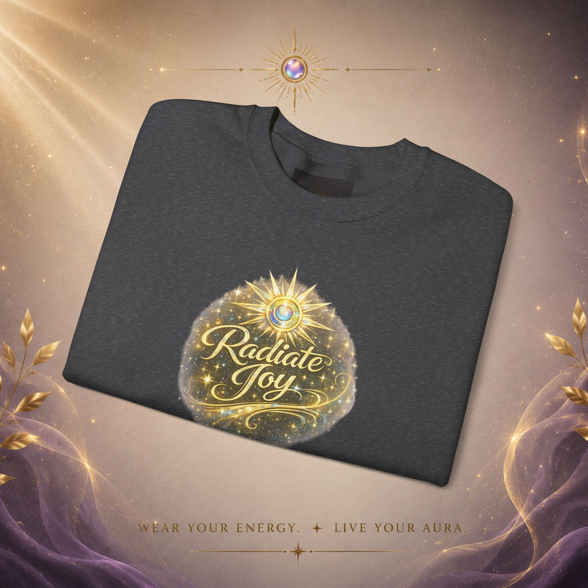 Radiate Joy Crewneck Sweatshirt — Golden Holiday Ornament Design
