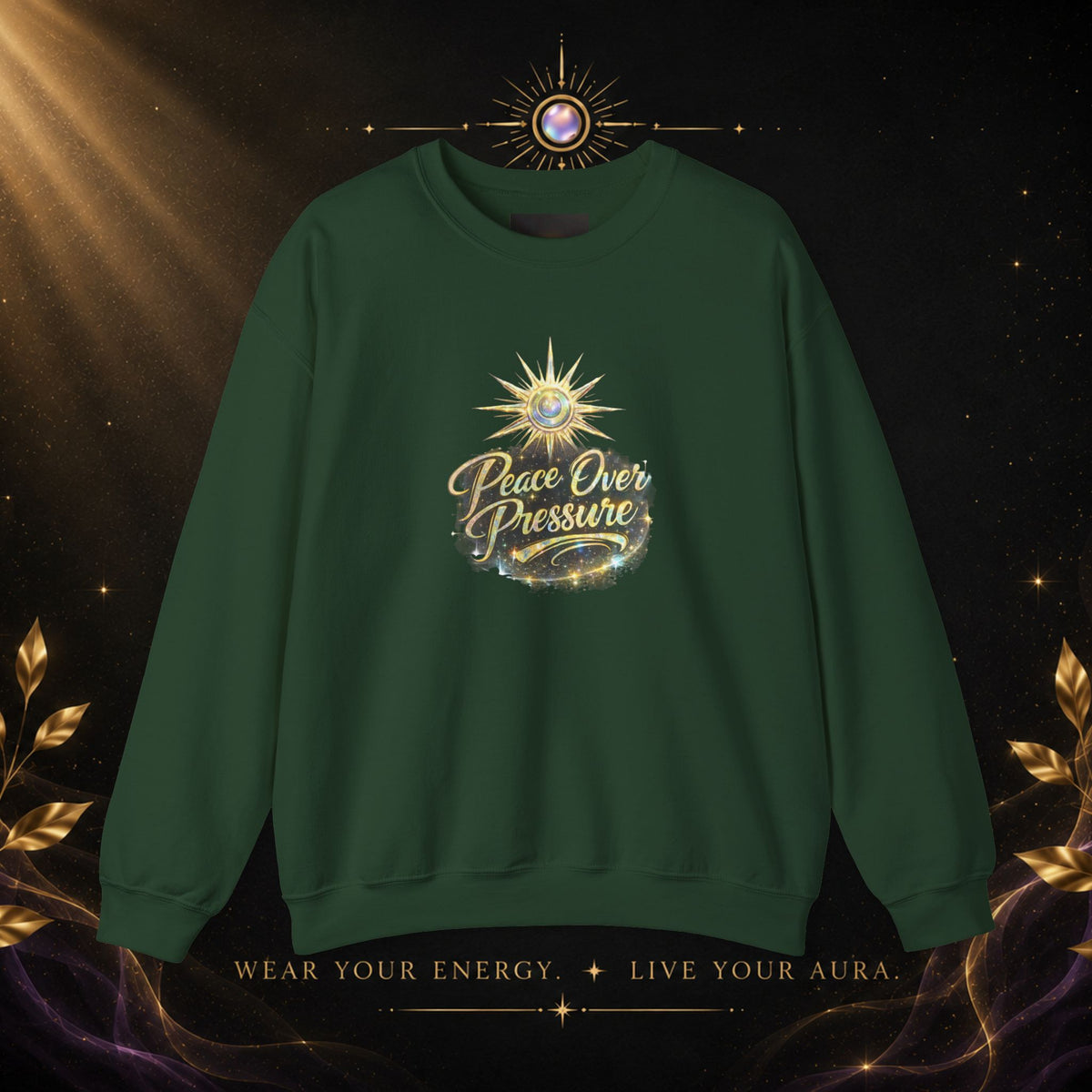 Crewneck Sweatshirt - "Peace Over Pressure" Spiritual Vintage Sun Graphic