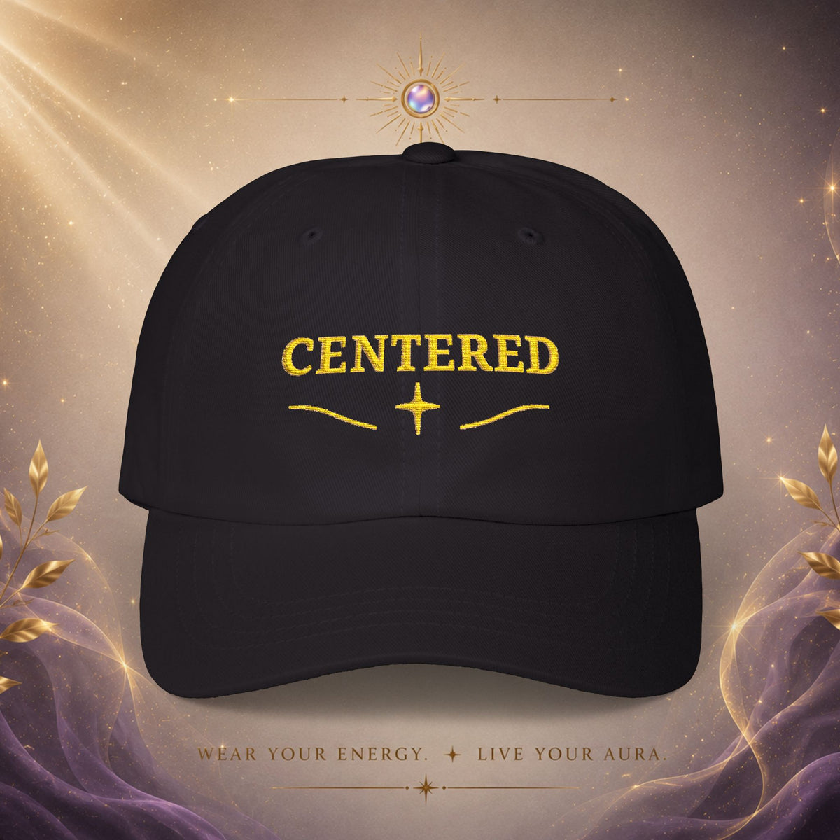 Centered Embroidered —  Baseball Hat with Gold Stitching-  AURA BY RS ®