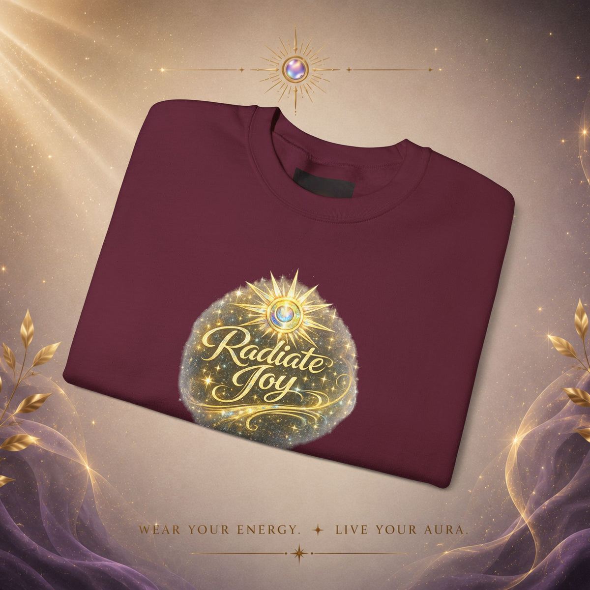 Radiate Joy Crewneck Sweatshirt — Golden Holiday Ornament Design