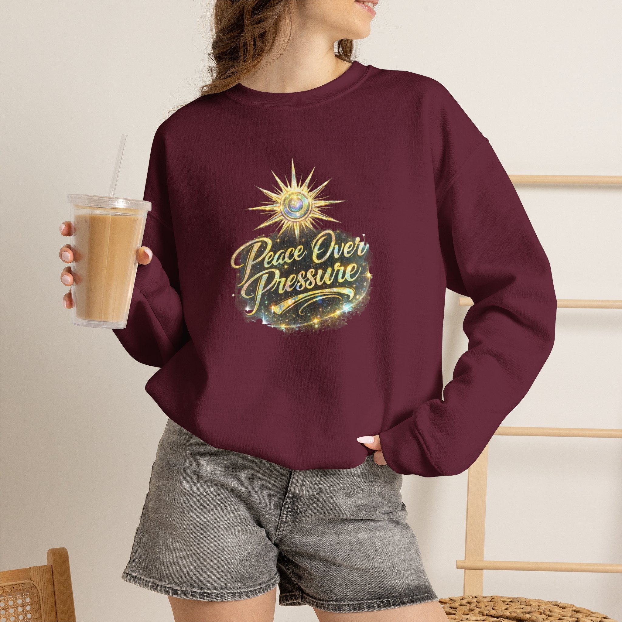 Crewneck Sweatshirt - "Peace Over Pressure" Spiritual Vintage Sun Graphic