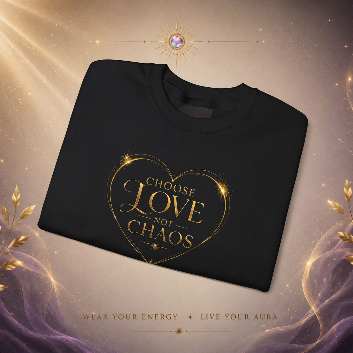 Crewneck Sweatshirt — "Love Is Power" Gold Heart Graphic
