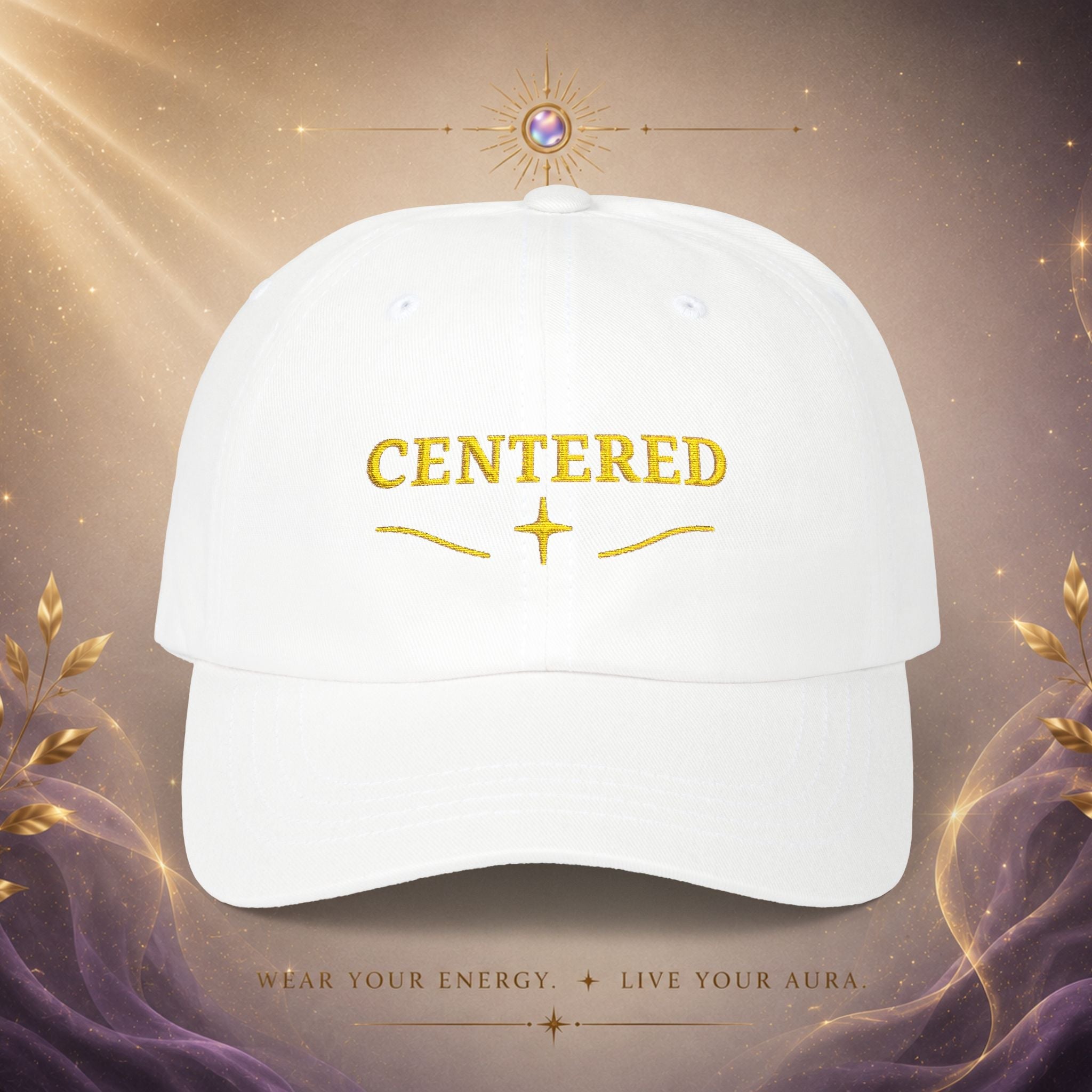 Centered Embroidered — Baseball Hat with Gold Stitching - AURA BY RS ®