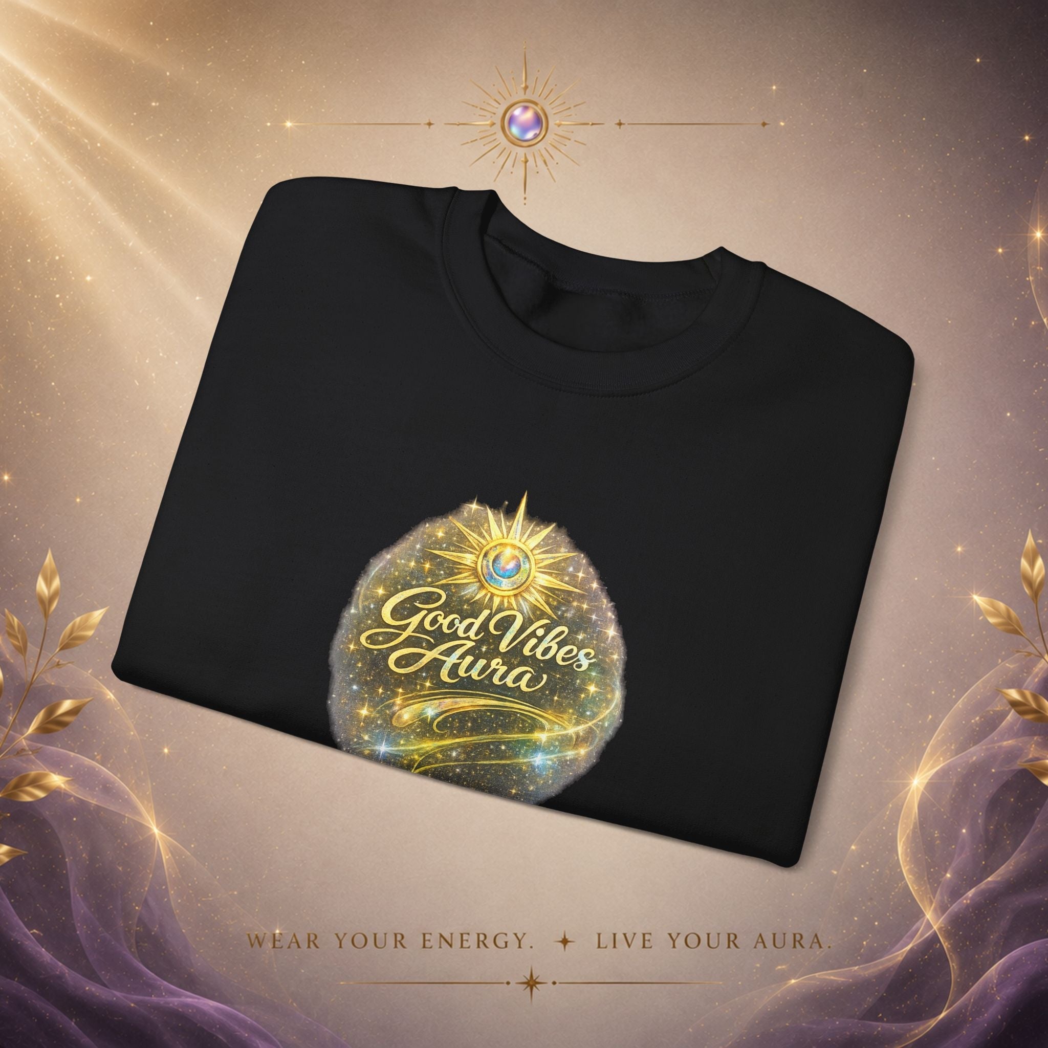 Crewneck Sweatshirt - 'Good Vibe Aura' Mystical Galaxy Graphic, Positive Vibes Cozy Pullover - AURA BY RS ®