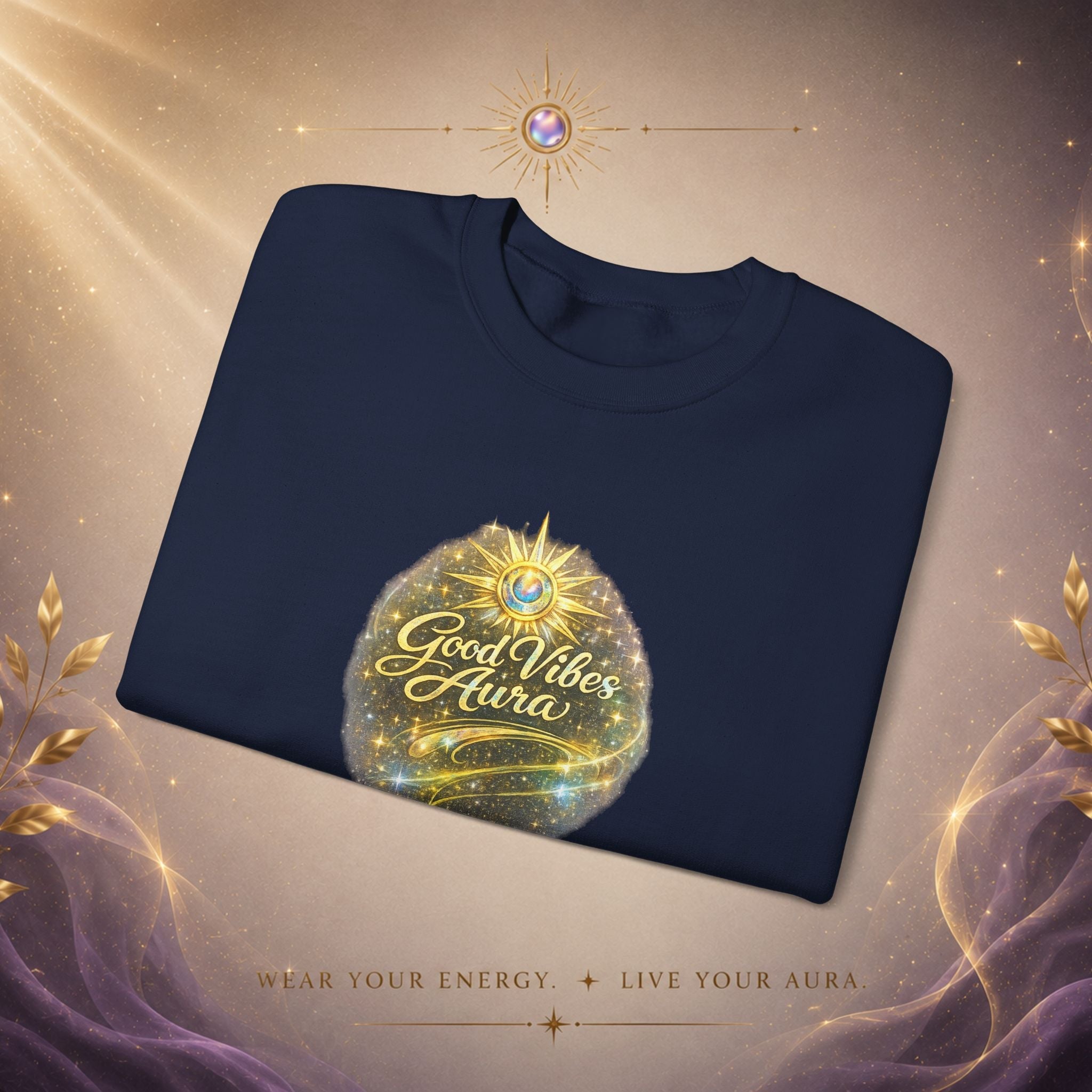 Crewneck Sweatshirt - 'Good Vibe Aura' Mystical Galaxy Graphic, Positive Vibes Cozy Pullover - AURA BY RS ®