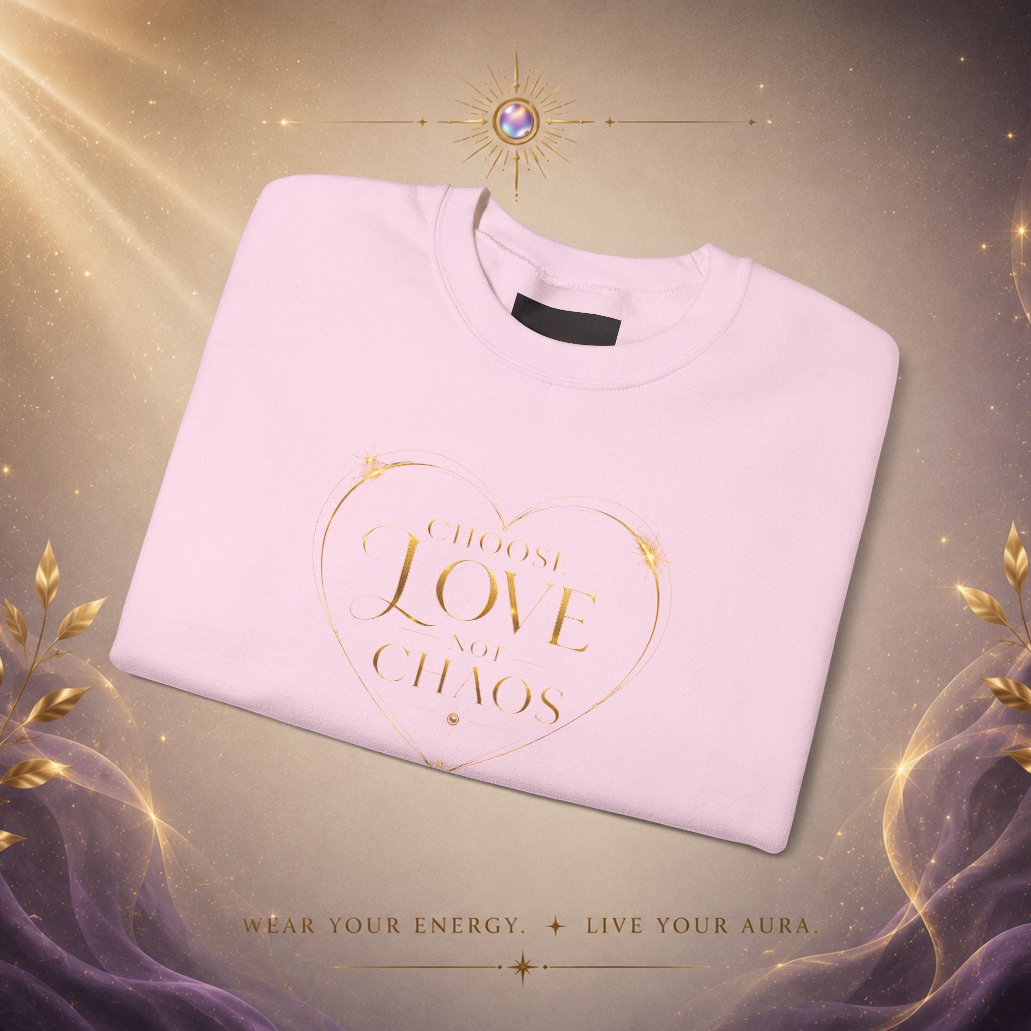 Crewneck Sweatshirt — "Love Is Power" Gold Heart Graphic - AURA BY RS ®
