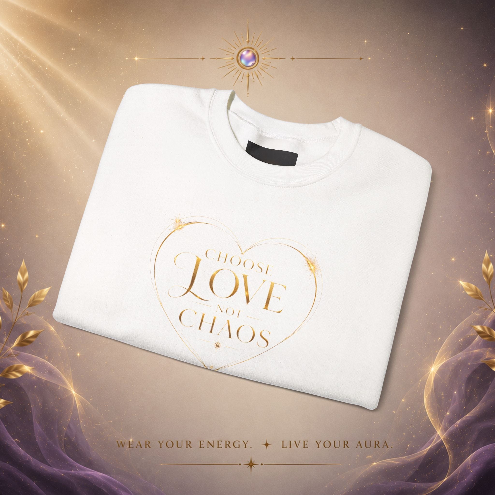 Crewneck Sweatshirt — "Love Is Power" Gold Heart Graphic - AURA BY RS ®