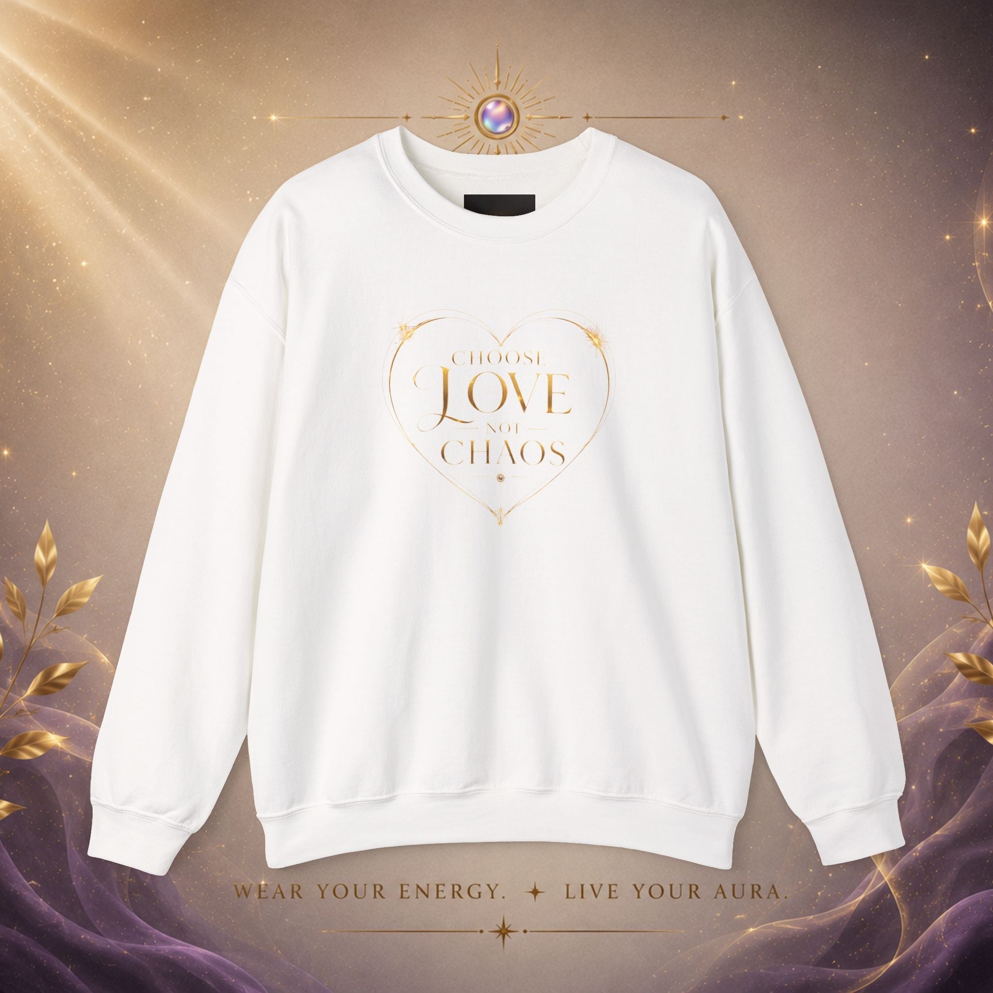 Crewneck Sweatshirt — "Love Is Power" Gold Heart Graphic - AURA BY RS ®