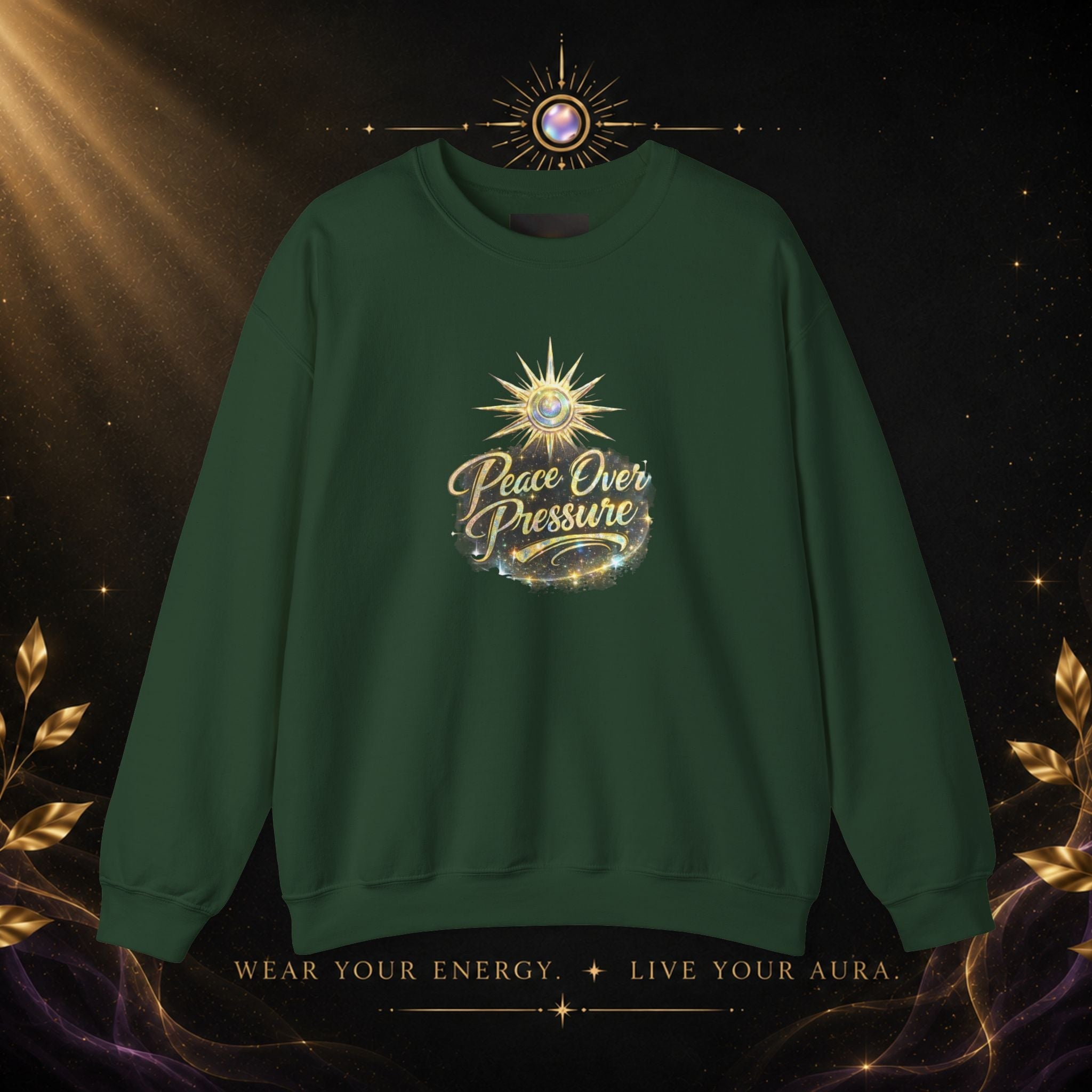 Crewneck Sweatshirt - "Peace Over Pressure" Spiritual Vintage Sun Graphic - AURA BY RS ®