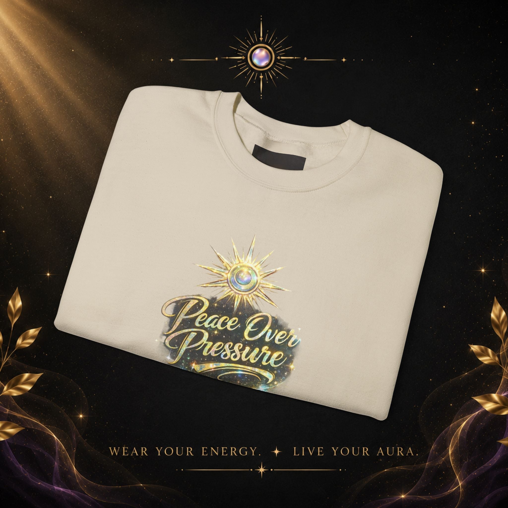 Crewneck Sweatshirt - "Peace Over Pressure" Spiritual Vintage Sun Graphic - AURA BY RS ®