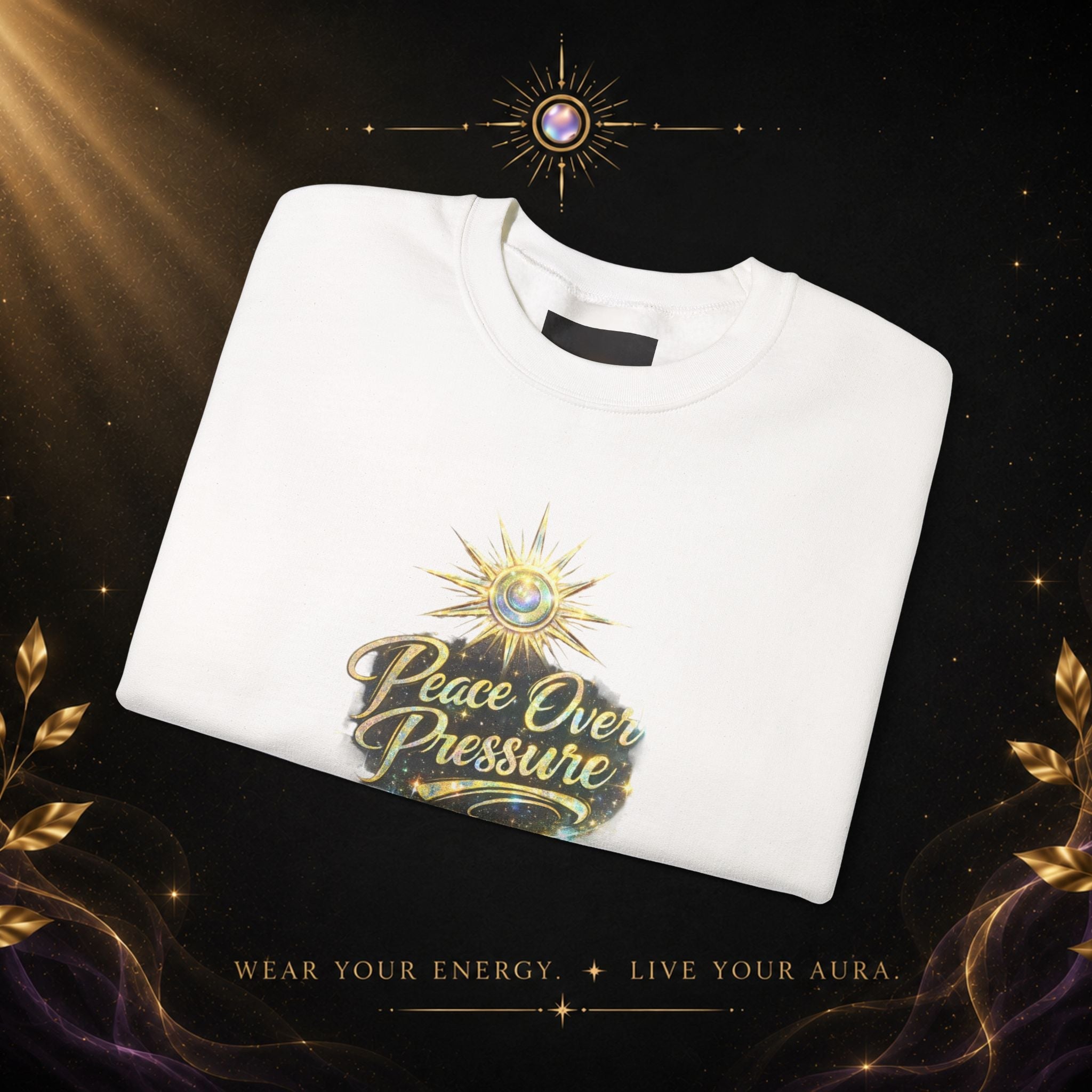 Crewneck Sweatshirt - "Peace Over Pressure" Spiritual Vintage Sun Graphic - AURA BY RS ®