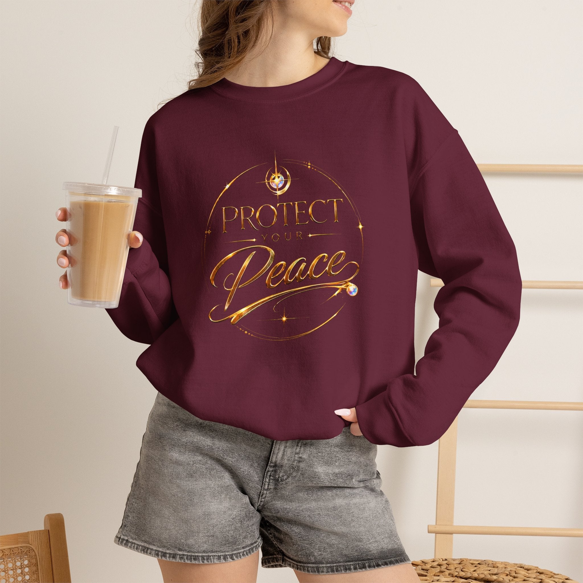 Crewneck Sweatshirt — "Protect Our Peace" Inspirational Graphic - AURA BY RS ®