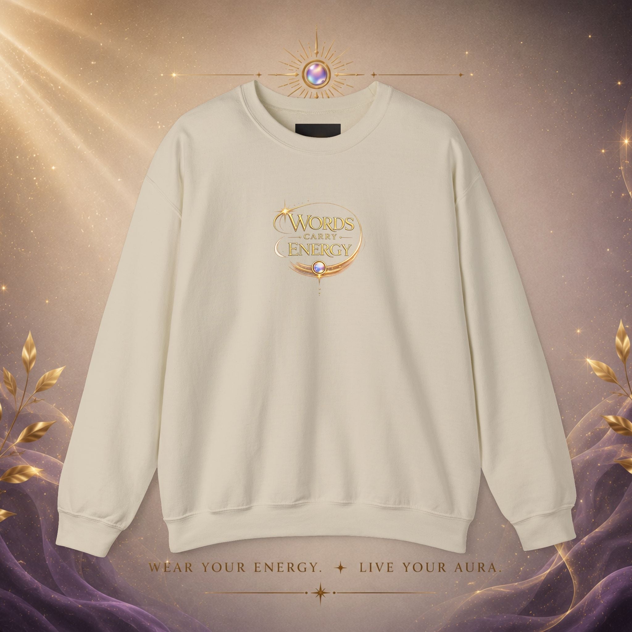 Crewneck Sweatshirt - "Words Carry Energy" Inspirational Graphic - AURA BY RS ®