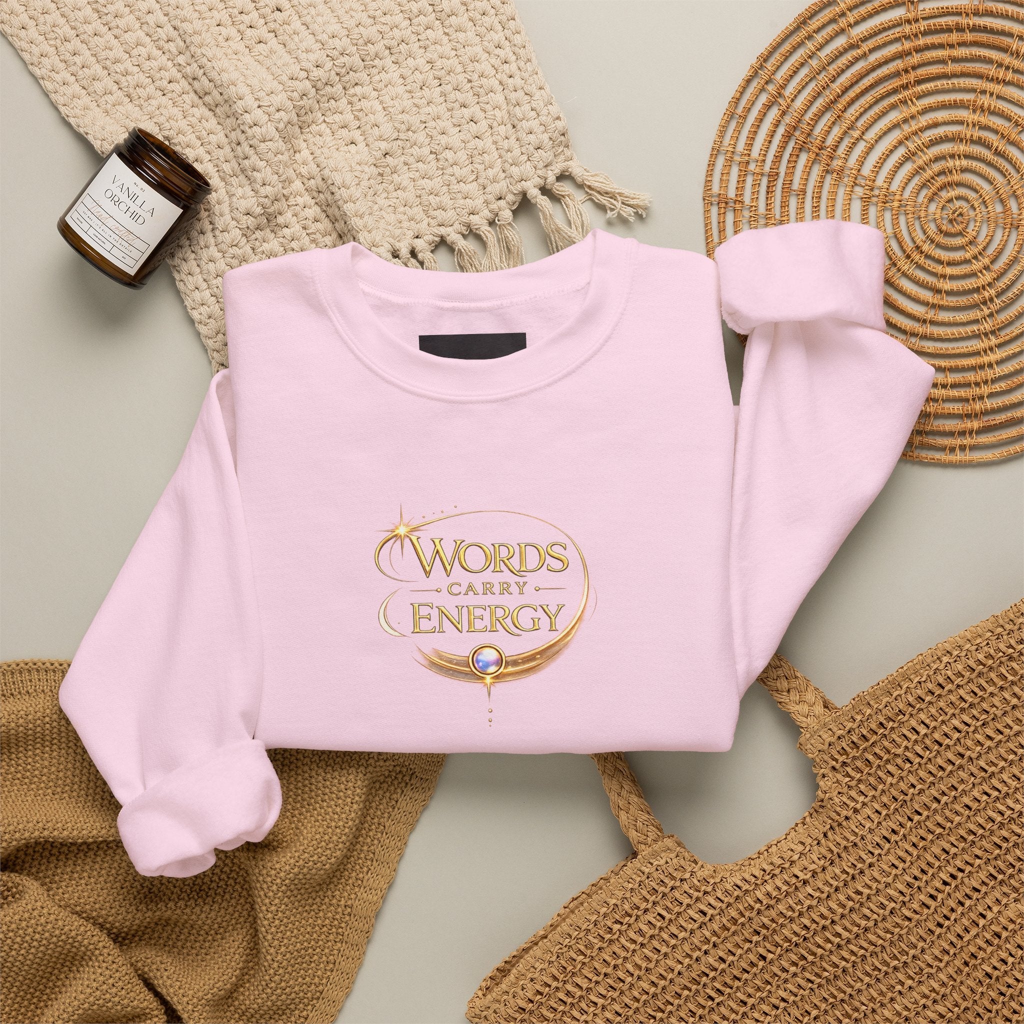 Crewneck Sweatshirt - "Words Carry Energy" Inspirational Graphic - AURA BY RS ®