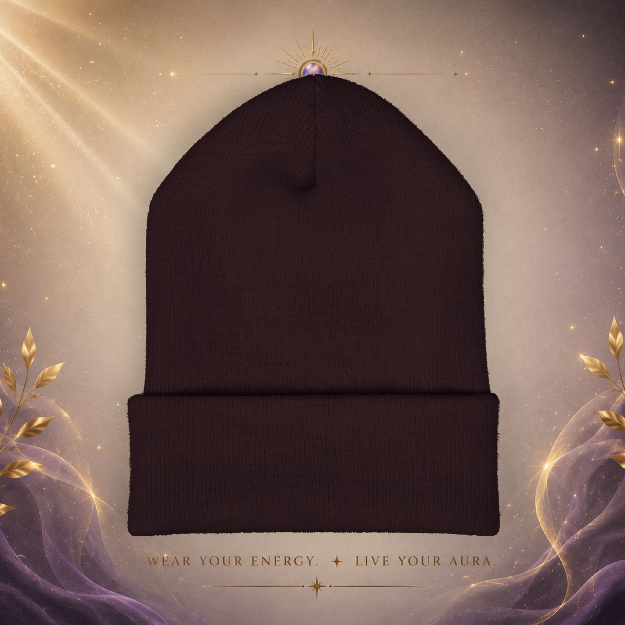 Embroidered Starburst Cuffed Beanie — Minimal Winter Knit Hat - AURA BY RS ®