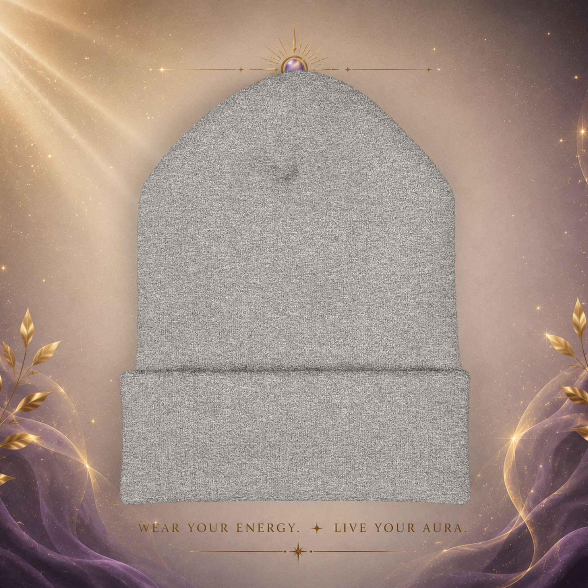 Embroidered Starburst Cuffed Beanie — Minimal Winter Knit Hat - AURA BY RS ®