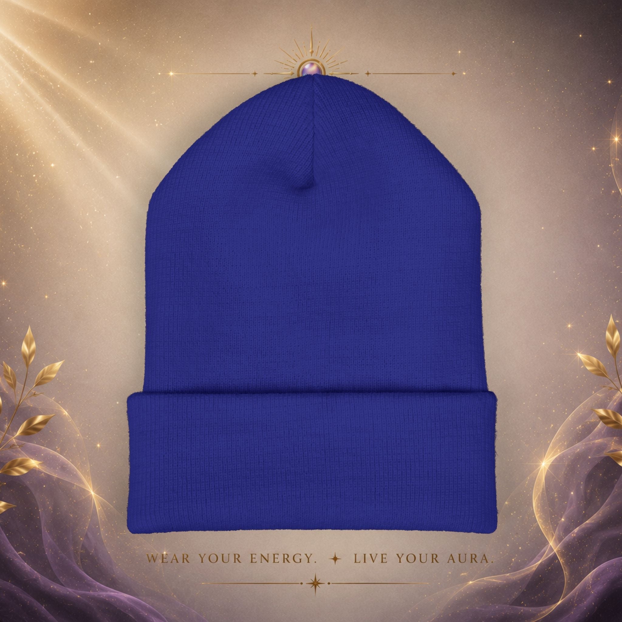 Embroidered Starburst Cuffed Beanie — Minimal Winter Knit Hat - AURA BY RS ®