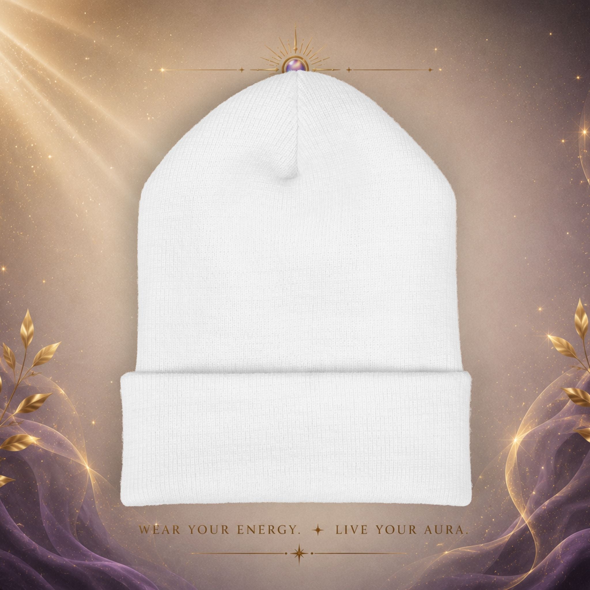 Embroidered Starburst Cuffed Beanie — Minimal Winter Knit Hat - AURA BY RS ®