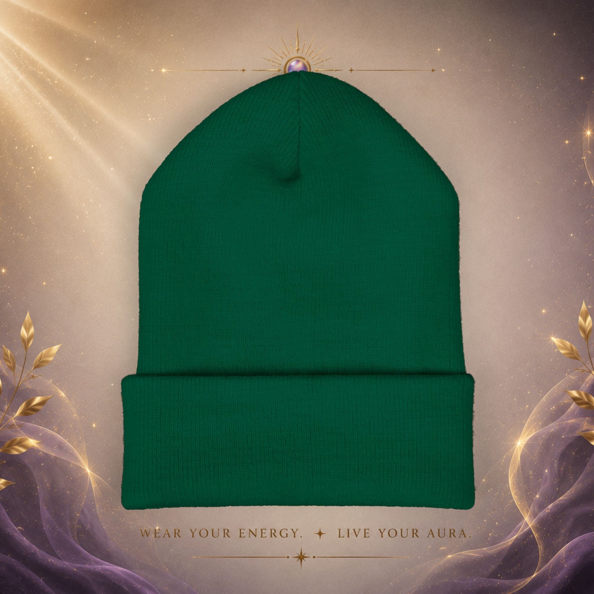 Embroidered Starburst Cuffed Beanie — Minimal Winter Knit Hat - AURA BY RS ®