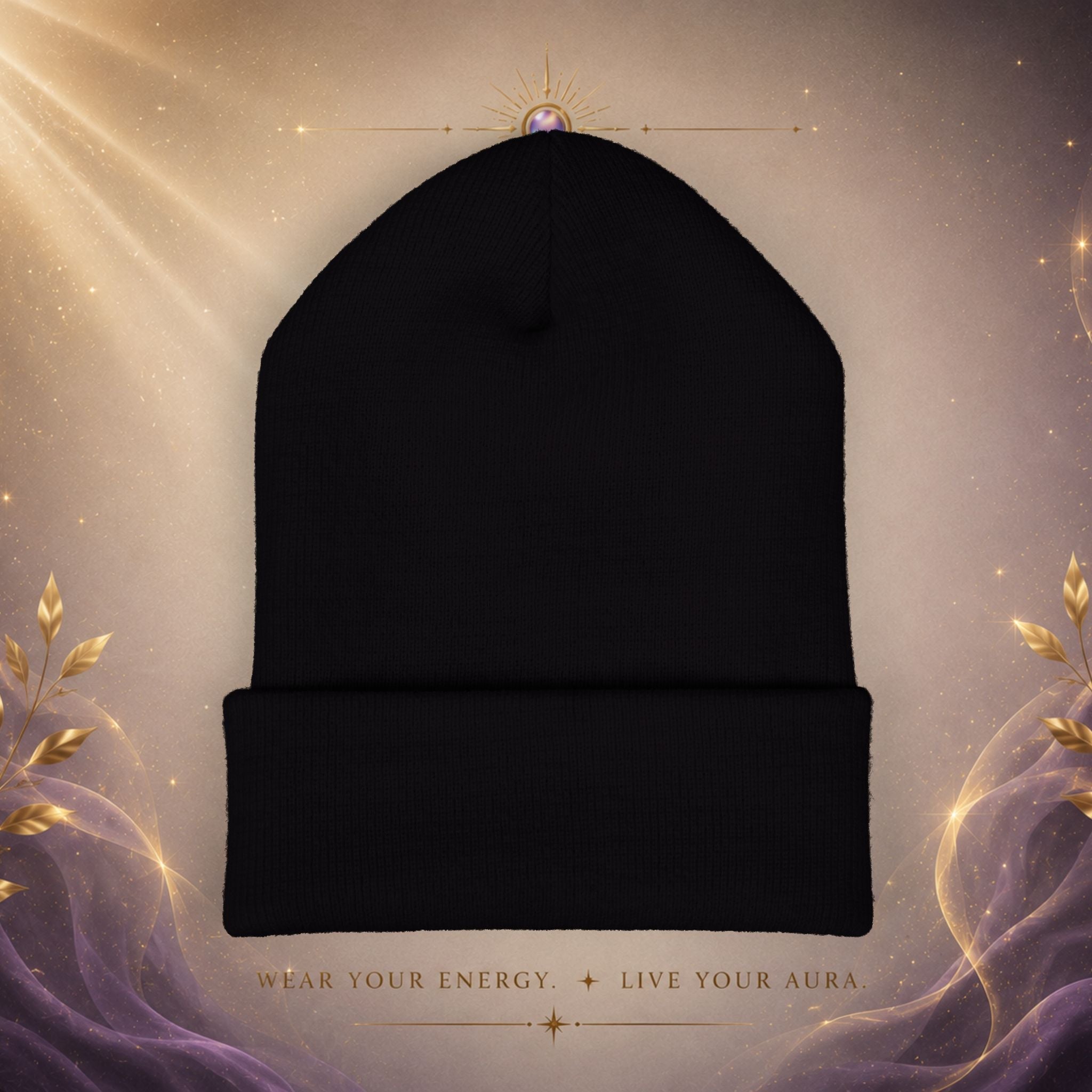 Embroidered Starburst Cuffed Beanie — Minimal Winter Knit Hat - AURA BY RS ®