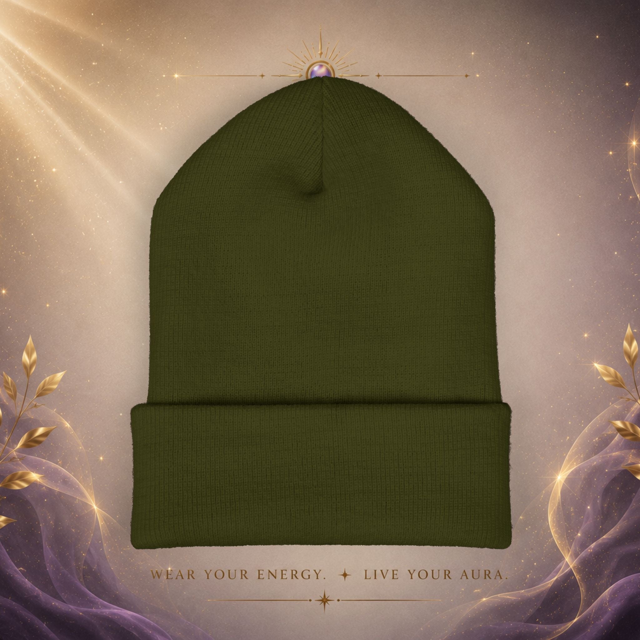 Embroidered Starburst Cuffed Beanie — Minimal Winter Knit Hat - AURA BY RS ®
