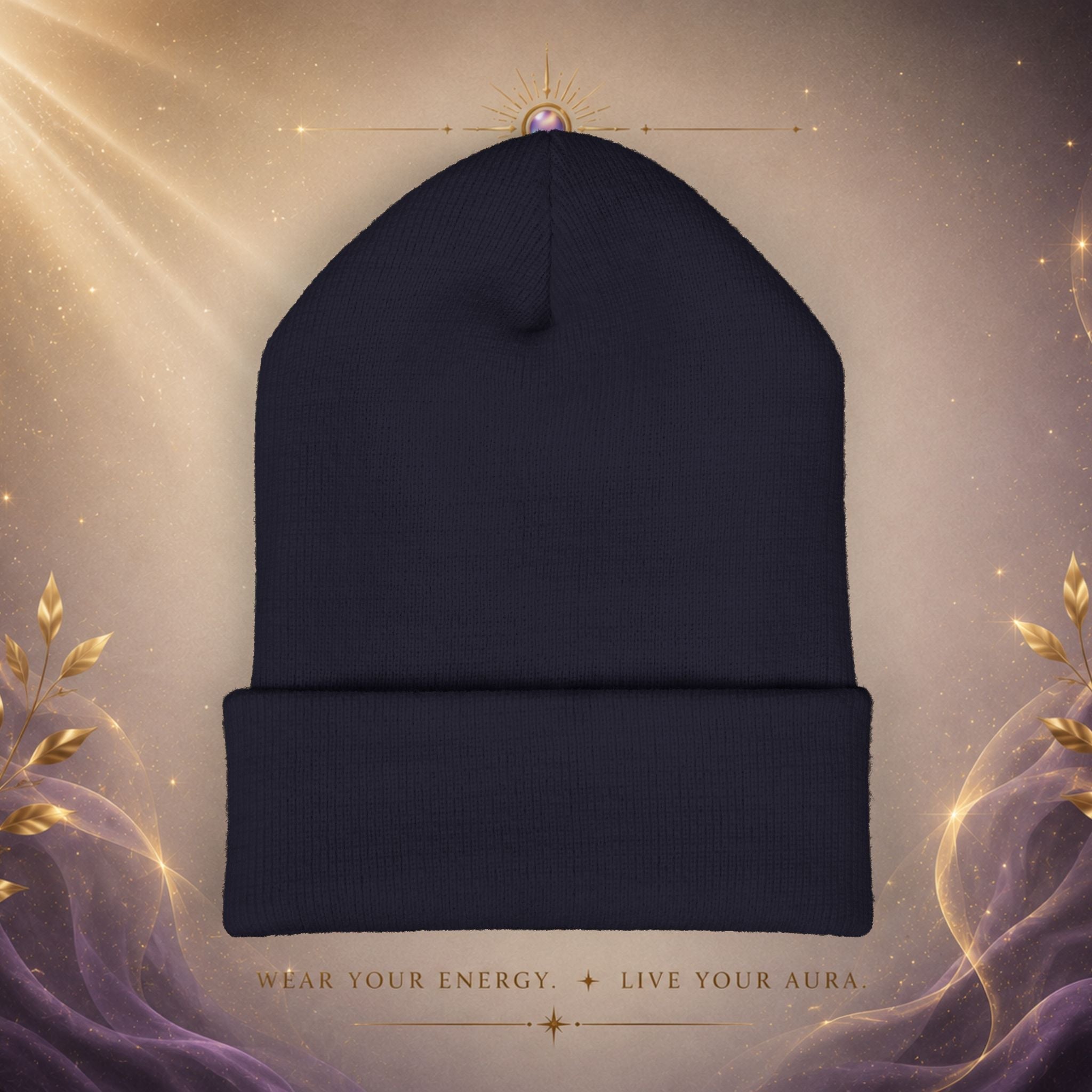 Embroidered Starburst Cuffed Beanie — Minimal Winter Knit Hat - AURA BY RS ®