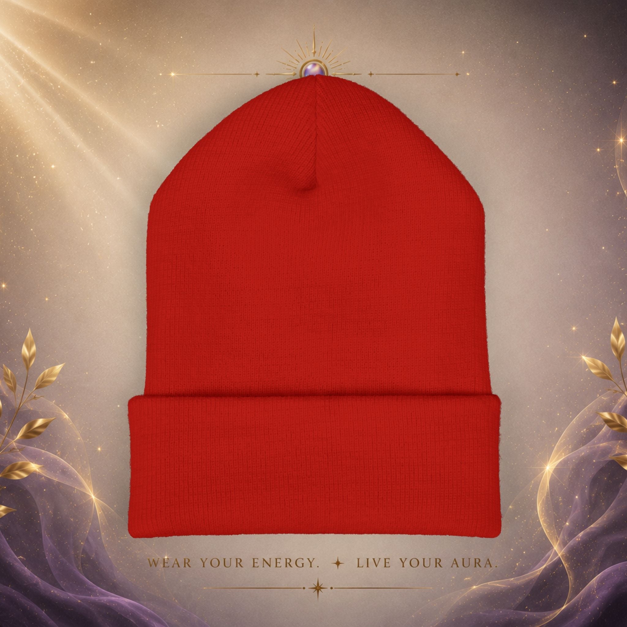 Embroidered Starburst Cuffed Beanie — Minimal Winter Knit Hat - AURA BY RS ®