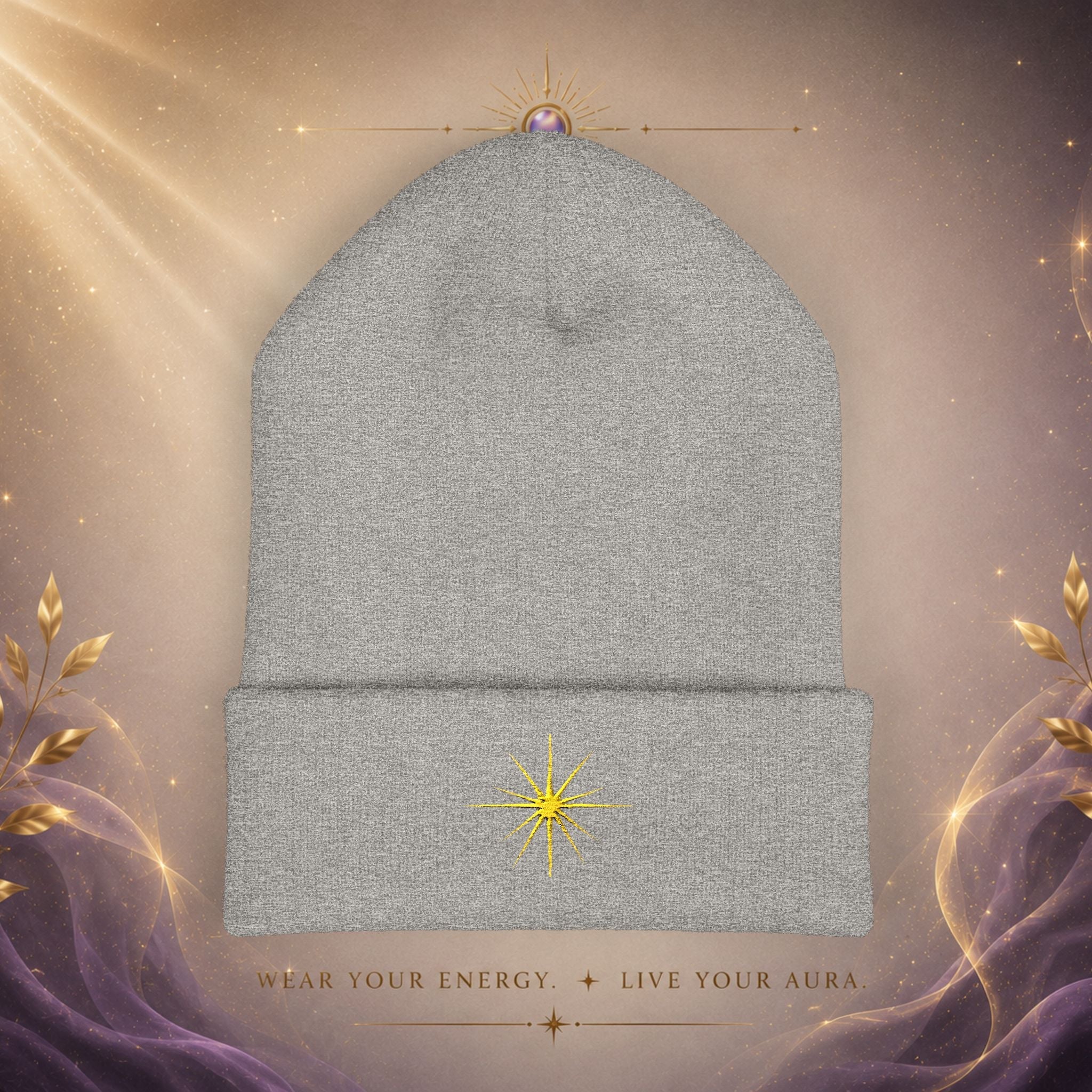 Embroidered Starburst Cuffed Beanie — Minimal Winter Knit Hat - AURA BY RS ®