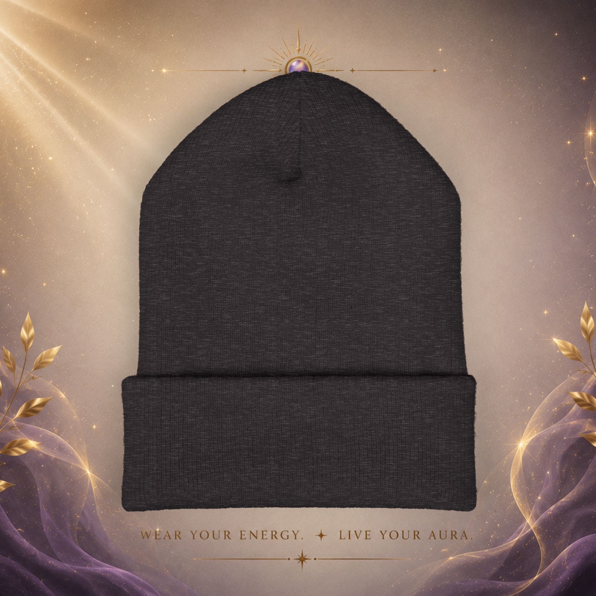 Embroidered Starburst Cuffed Beanie — Minimal Winter Knit Hat - AURA BY RS ®