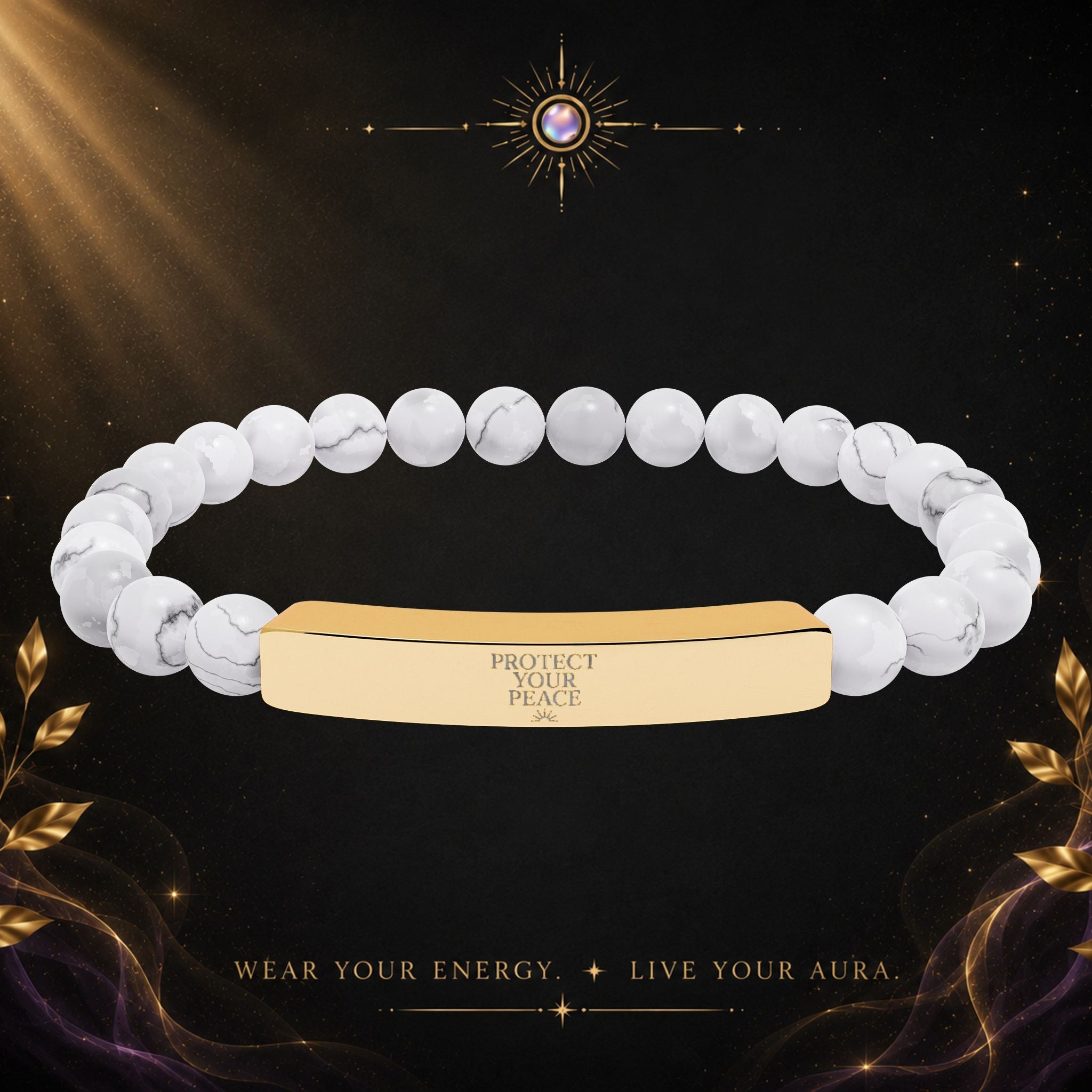 Engravable Natural Stone Bar Bracelet — Stretch Beaded Healing Jewelry - AURA BY RS ®