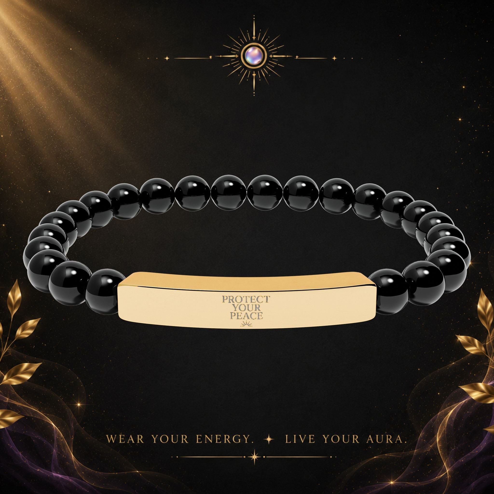 Engravable Natural Stone Bar Bracelet — Stretch Beaded Healing Jewelry - AURA BY RS ®