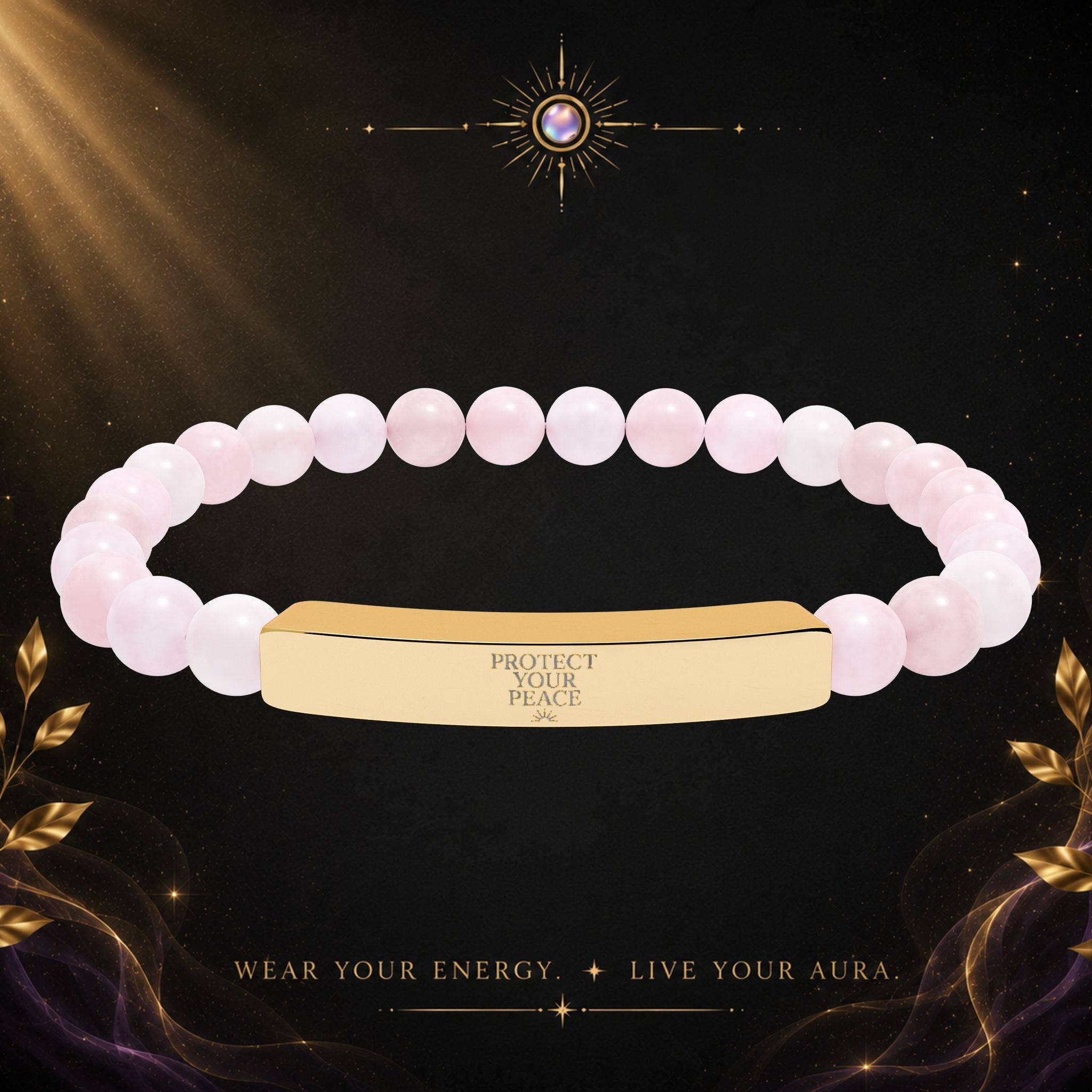 Engravable Natural Stone Bar Bracelet — Stretch Beaded Healing Jewelry - AURA BY RS ®