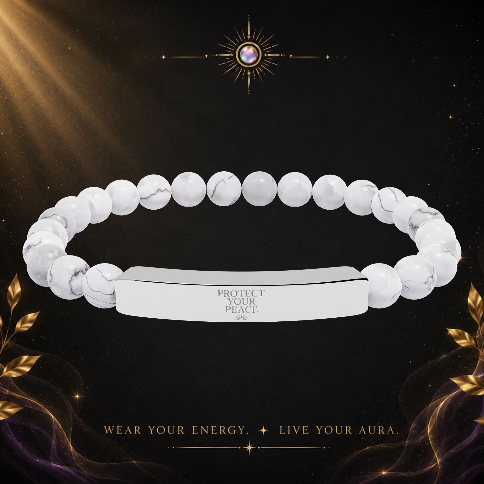 Engravable Natural Stone Bar Bracelet — Stretch Beaded Healing Jewelry - AURA BY RS ®