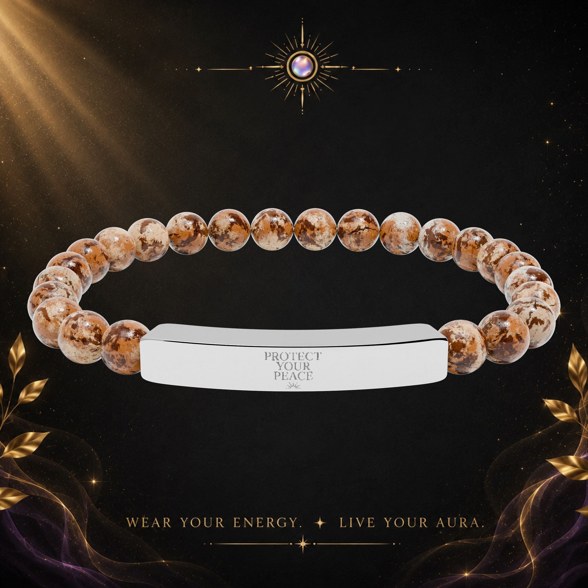 Engravable Natural Stone Bar Bracelet — Stretch Beaded Healing Jewelry - AURA BY RS ®