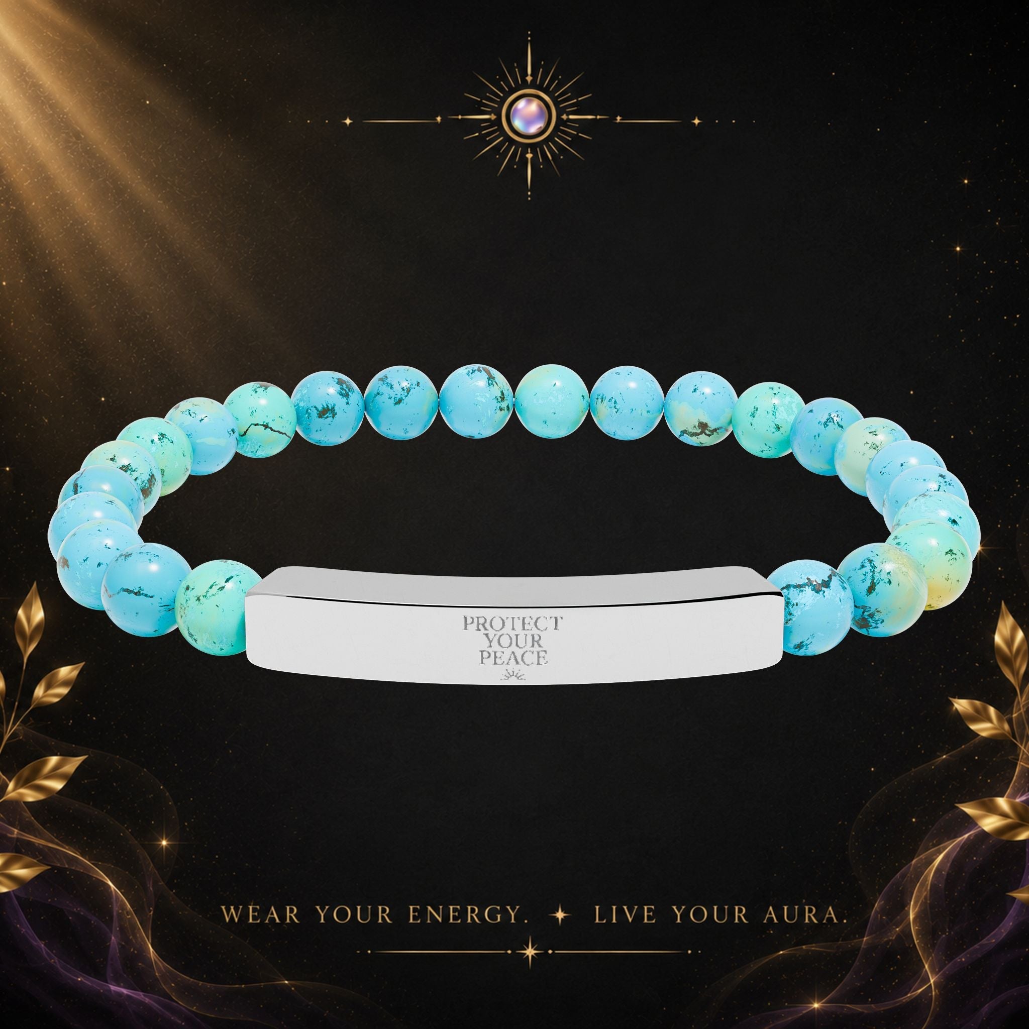 Engravable Natural Stone Bar Bracelet — Stretch Beaded Healing Jewelry - AURA BY RS ®