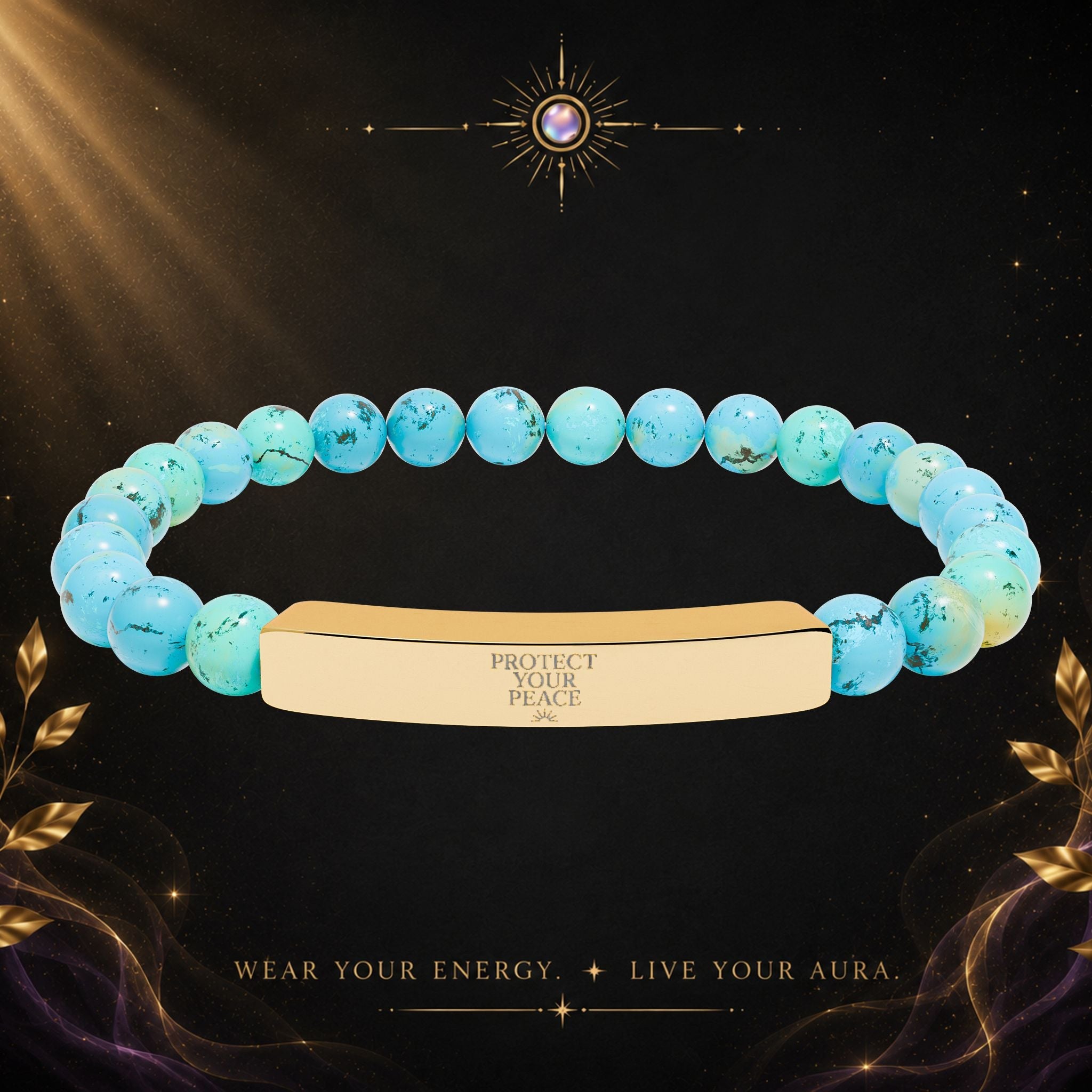 Engravable Natural Stone Bar Bracelet — Stretch Beaded Healing Jewelry - AURA BY RS ®