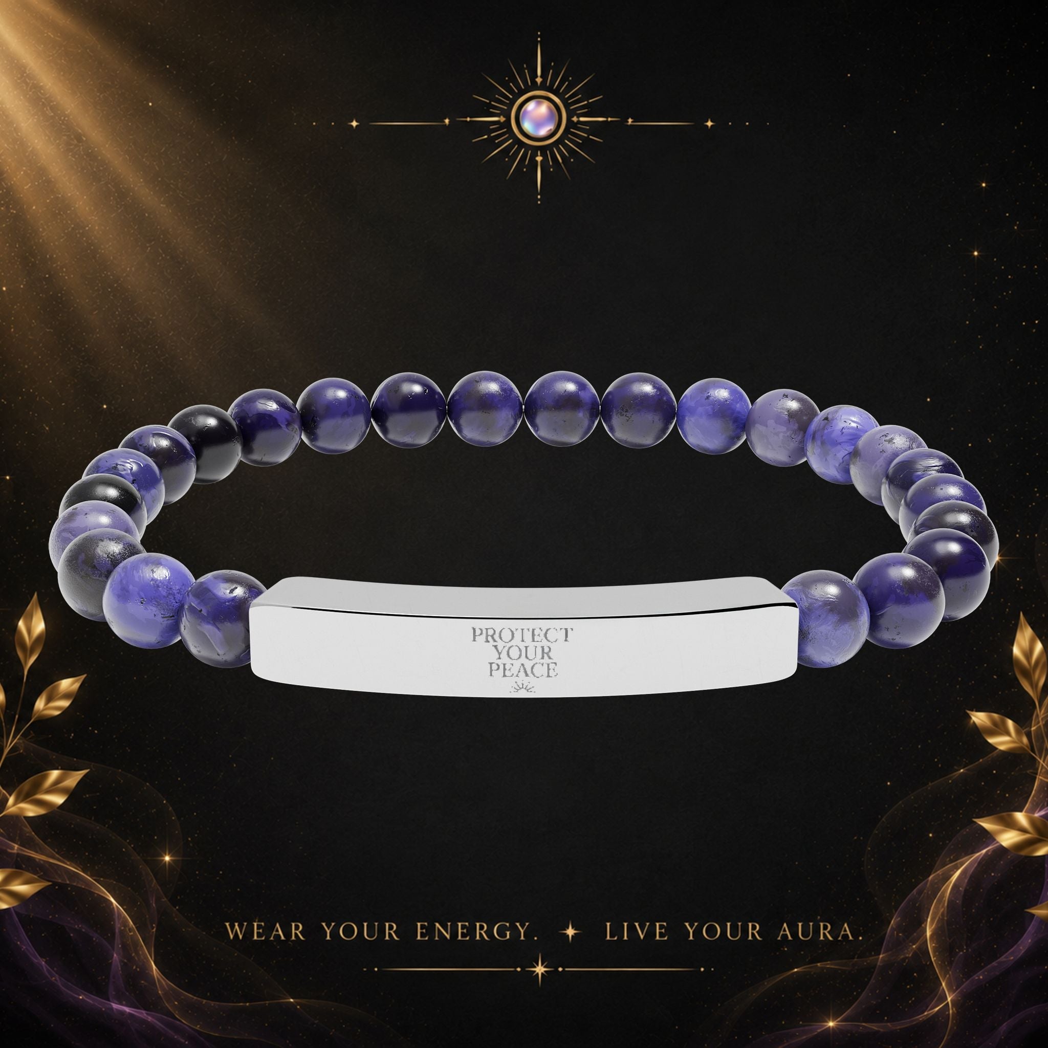 Engravable Natural Stone Bar Bracelet — Stretch Beaded Healing Jewelry - AURA BY RS ®
