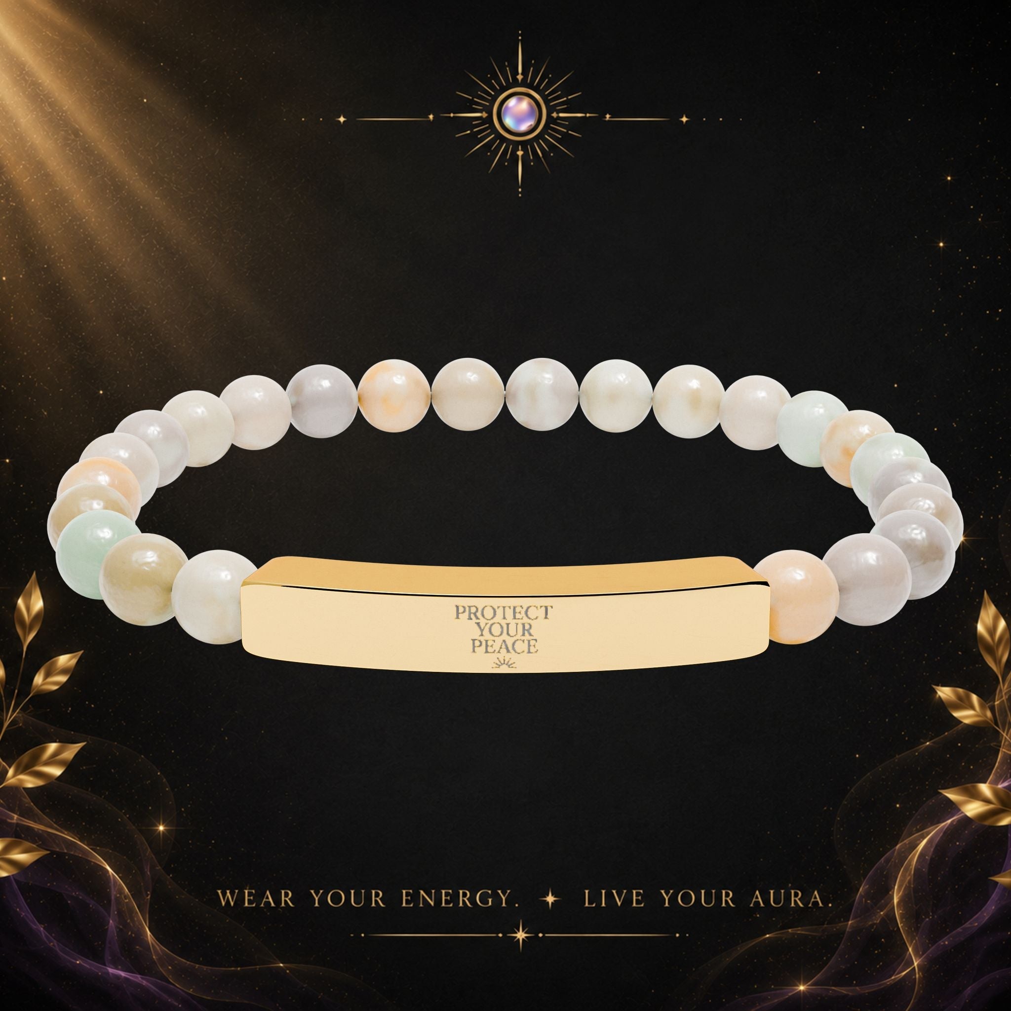 Engravable Natural Stone Bar Bracelet — Stretch Beaded Healing Jewelry - AURA BY RS ®