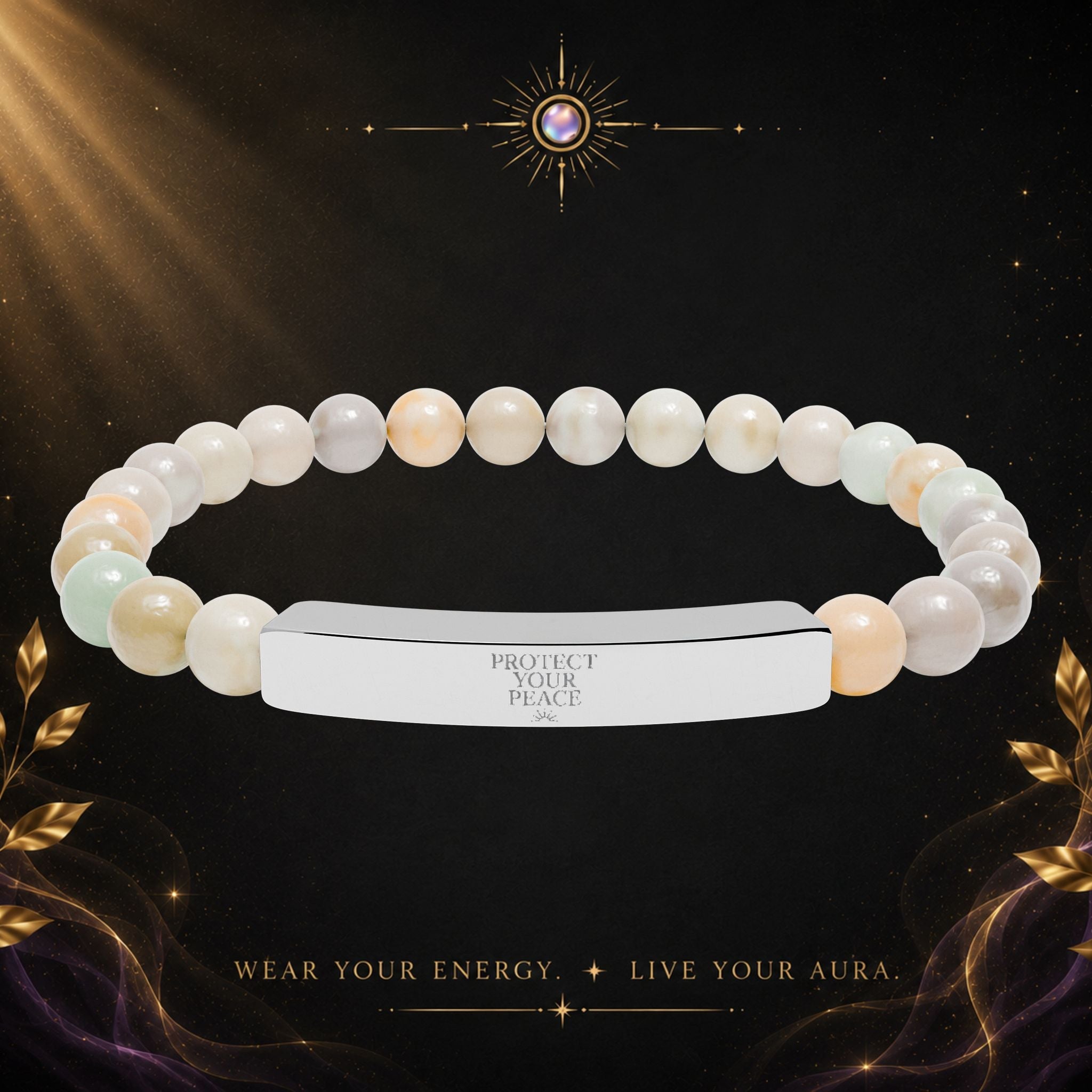 Engravable Natural Stone Bar Bracelet — Stretch Beaded Healing Jewelry - AURA BY RS ®