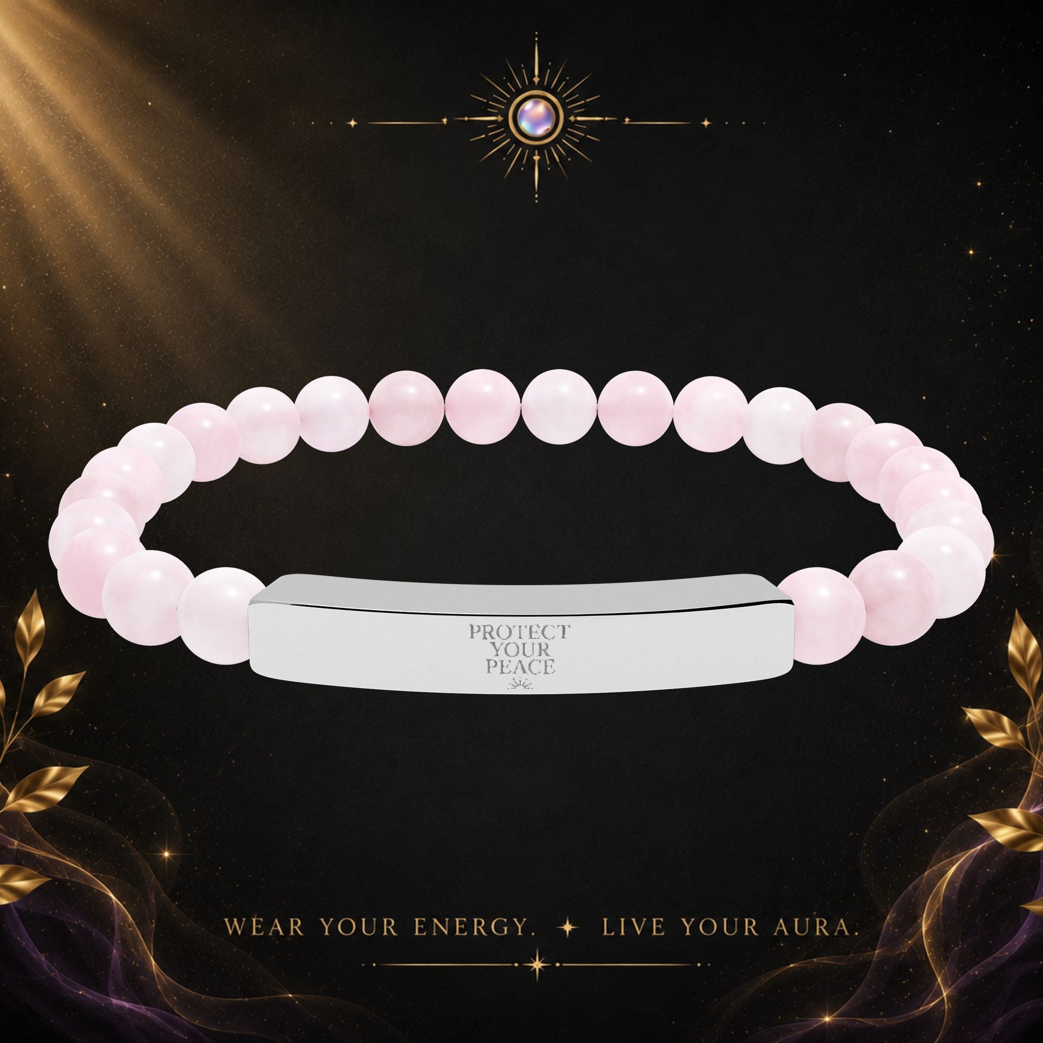 Engravable Natural Stone Bar Bracelet — Stretch Beaded Healing Jewelry - AURA BY RS ®