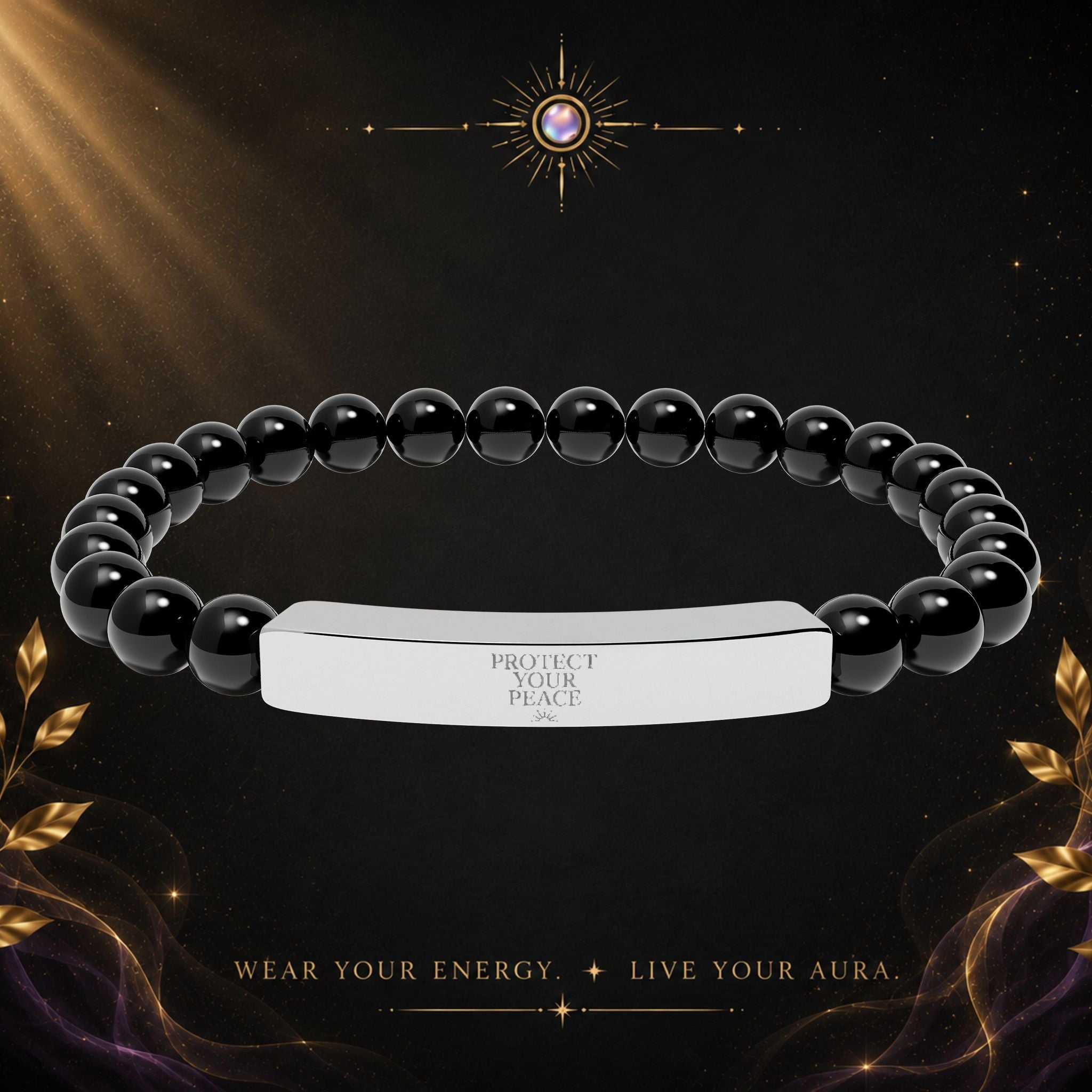 Engravable Natural Stone Bar Bracelet — Stretch Beaded Healing Jewelry - AURA BY RS ®