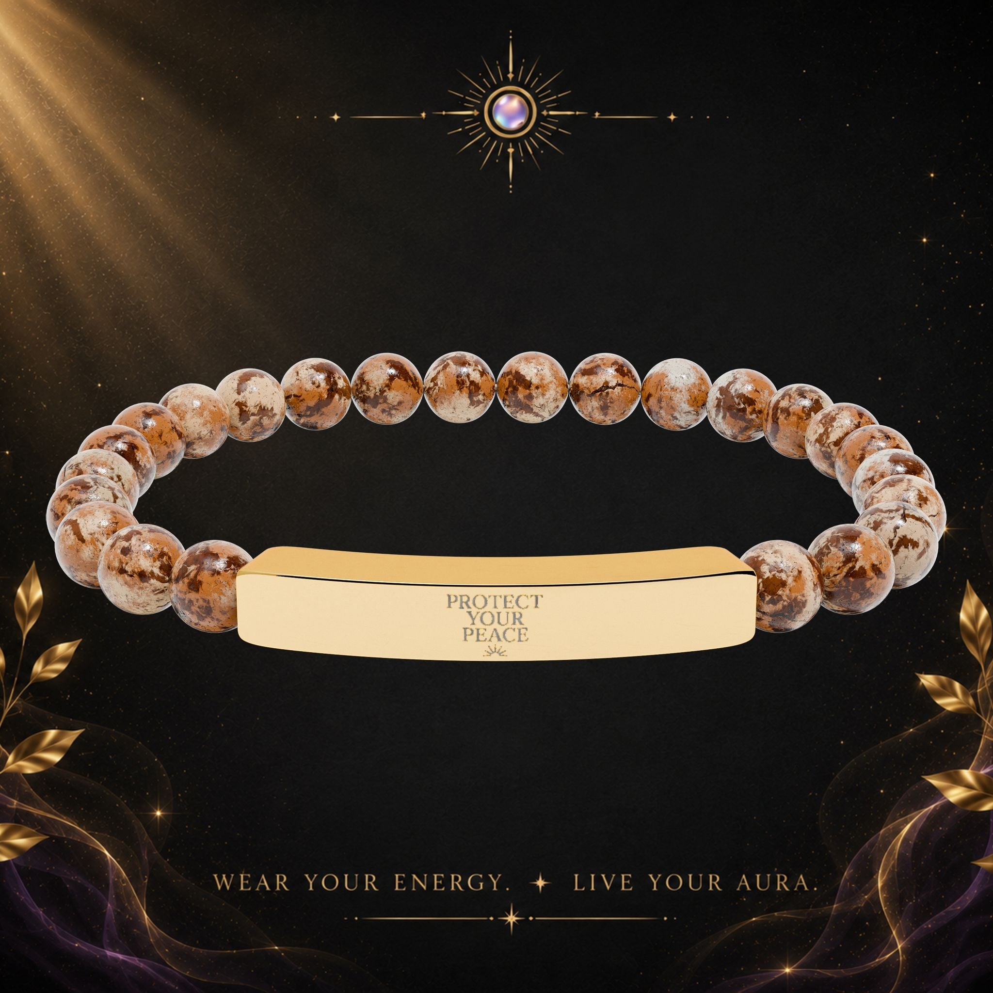 Engravable Natural Stone Bar Bracelet — Stretch Beaded Healing Jewelry - AURA BY RS ®