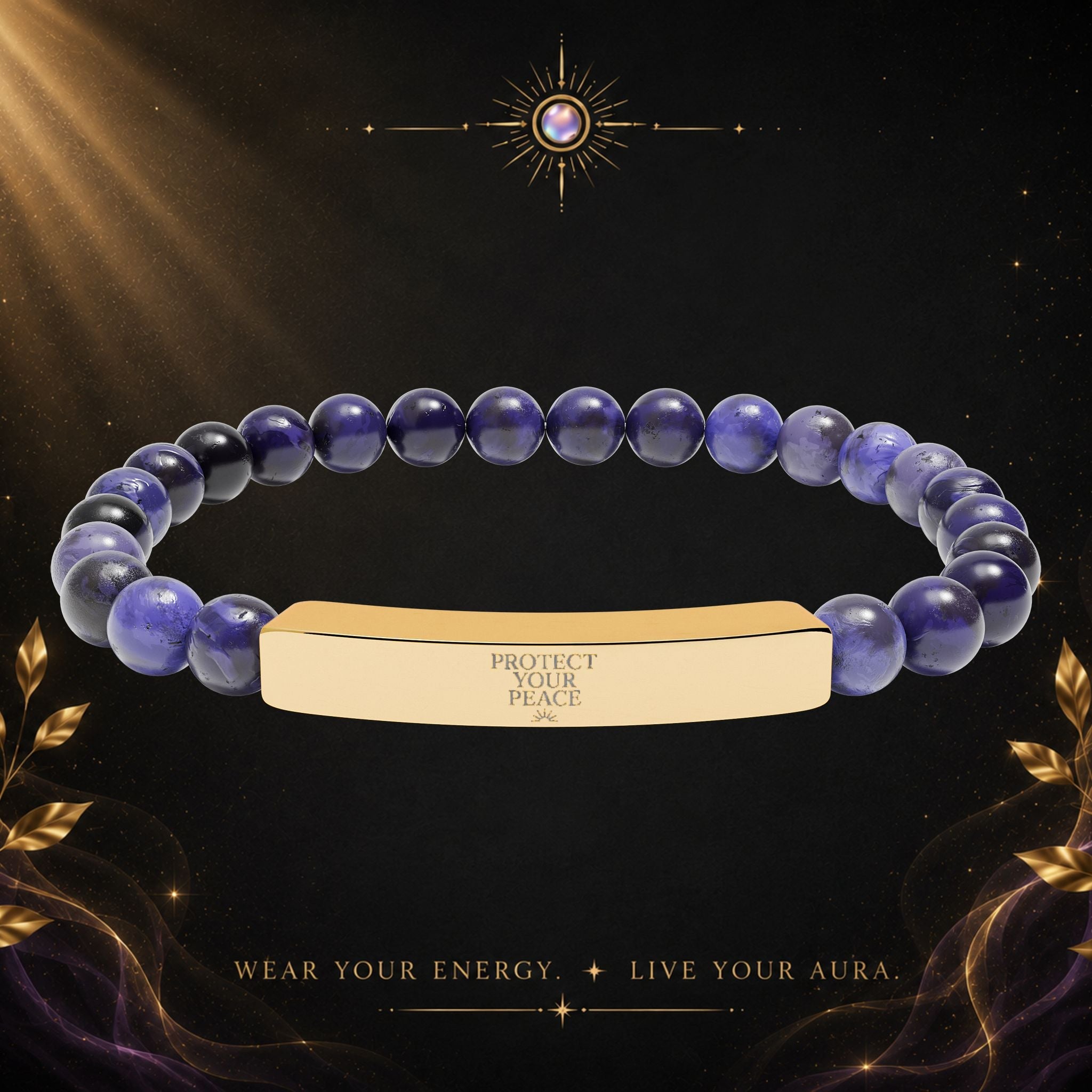 Engravable Natural Stone Bar Bracelet — Stretch Beaded Healing Jewelry - AURA BY RS ®