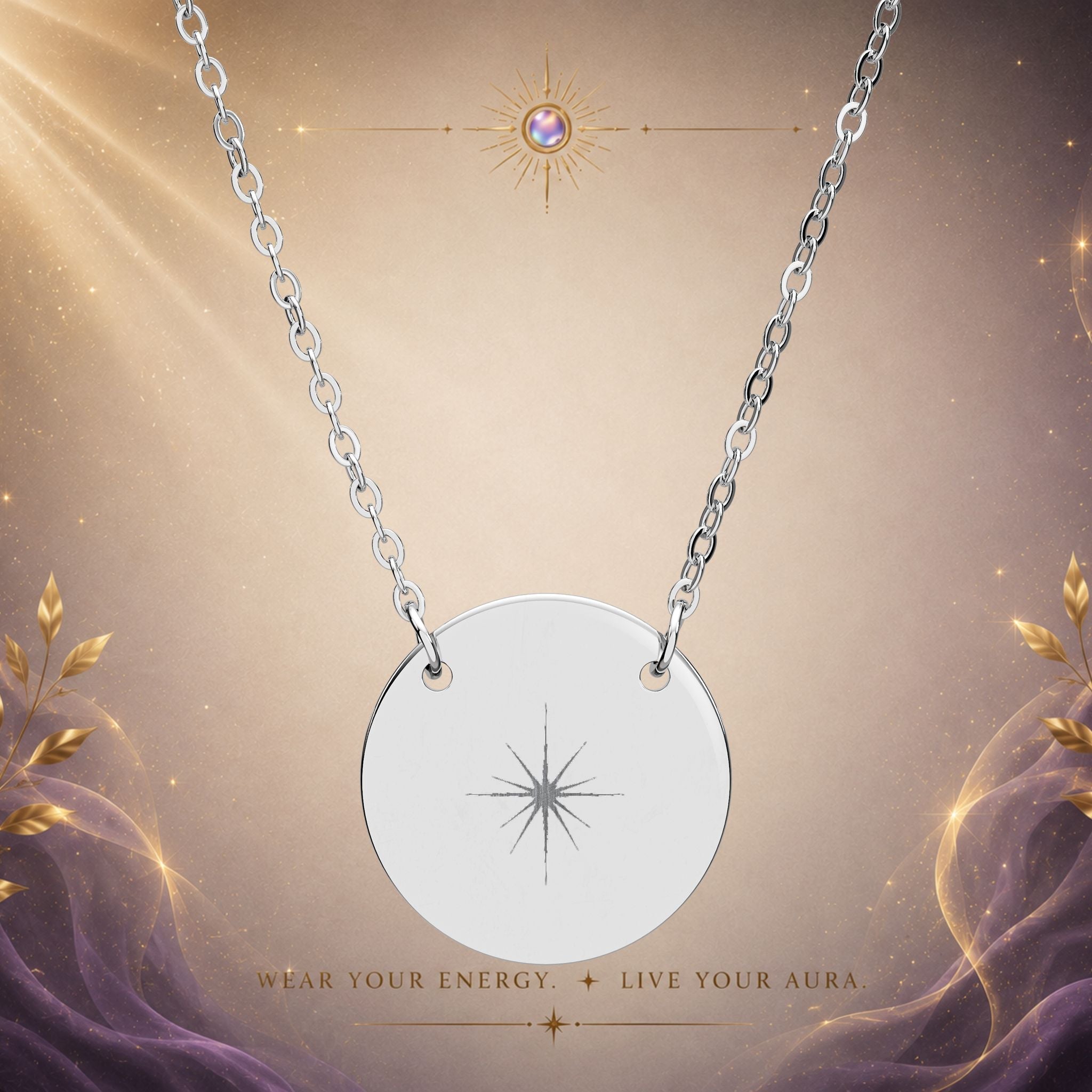 Engraved Circle Necklace — Surgical Stainless Steel Aura Burst Pendant - AURA BY RS ®