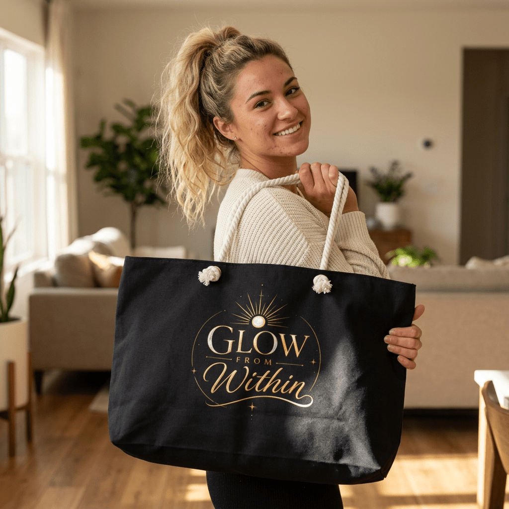 Glow From Within Weekender Bag – Inspirational Black Travel Tote - AURA BY RS ®