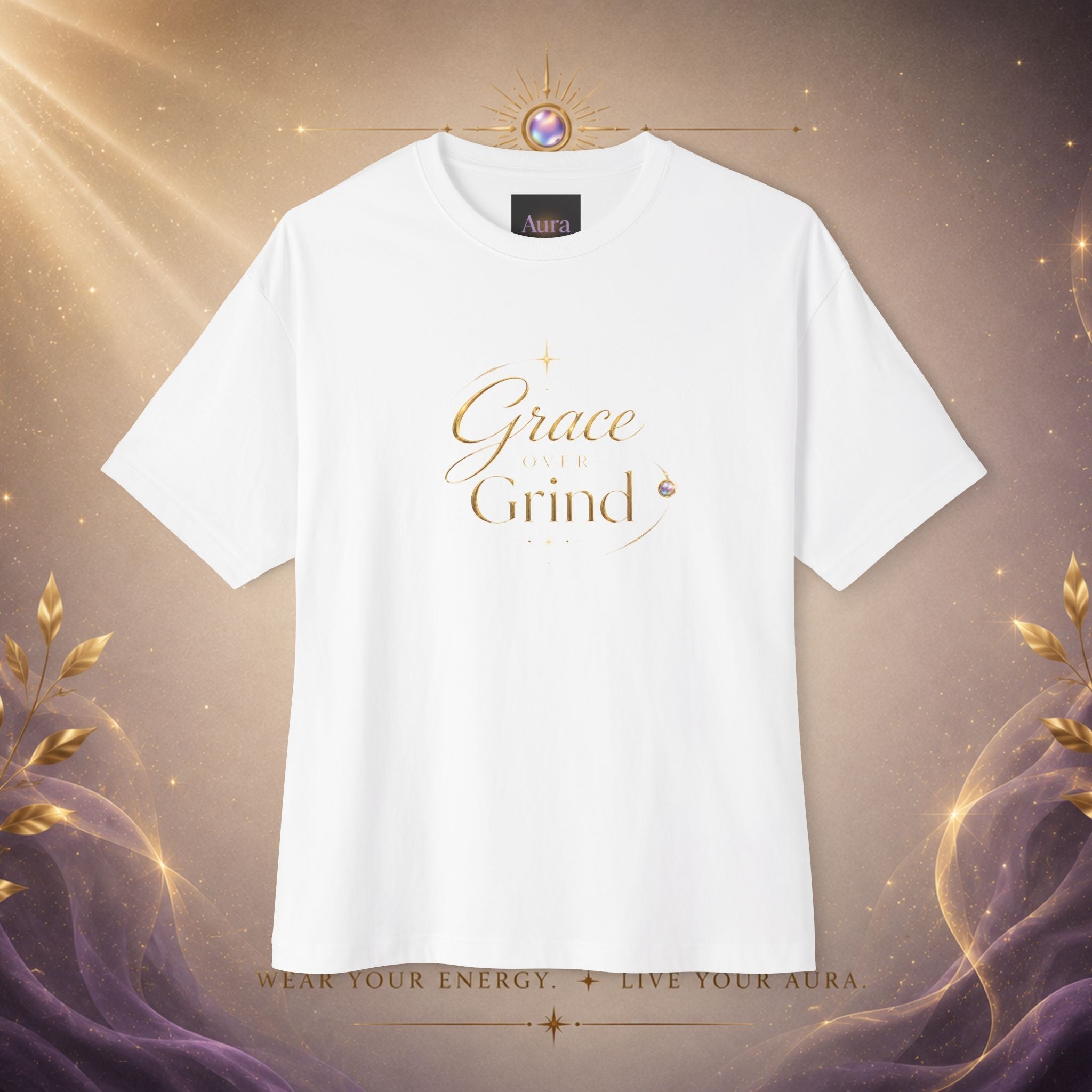 Grace Grind Graphic Tee — Feminine Gold Script Inspirational Shirt - AURA BY RS ®